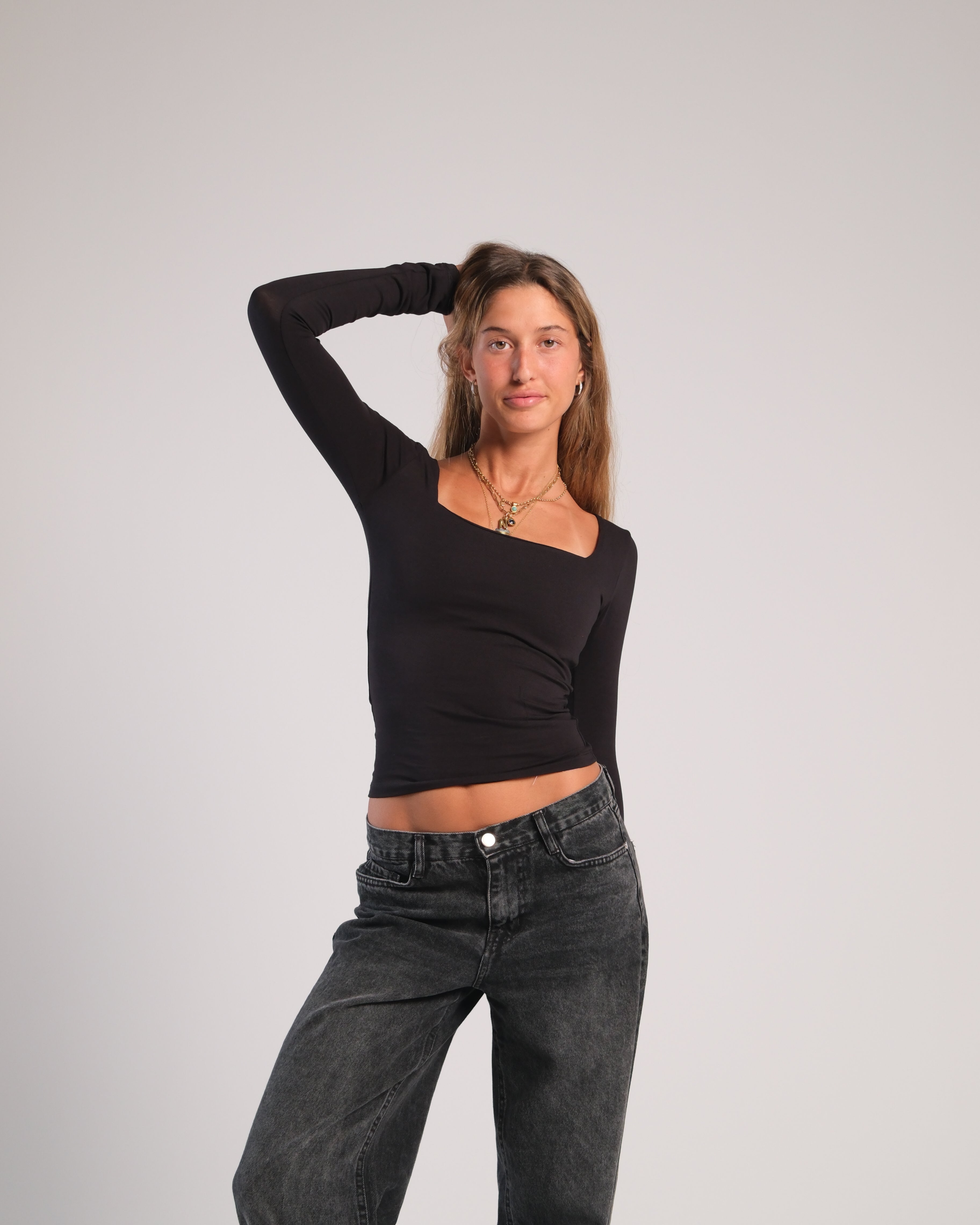 Square Neck Long Sleeve Contour Top