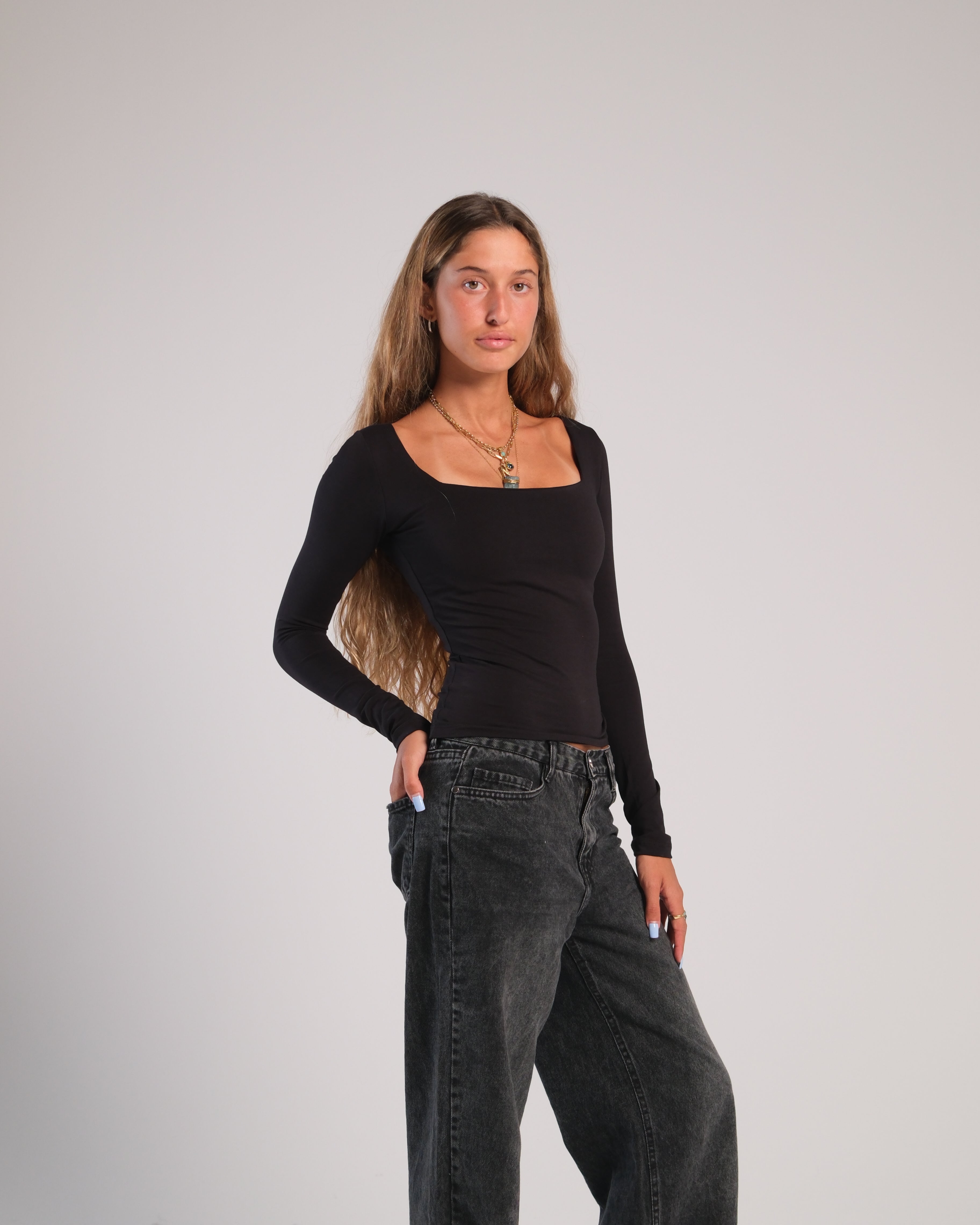 Square Neck Long Sleeve Contour Top