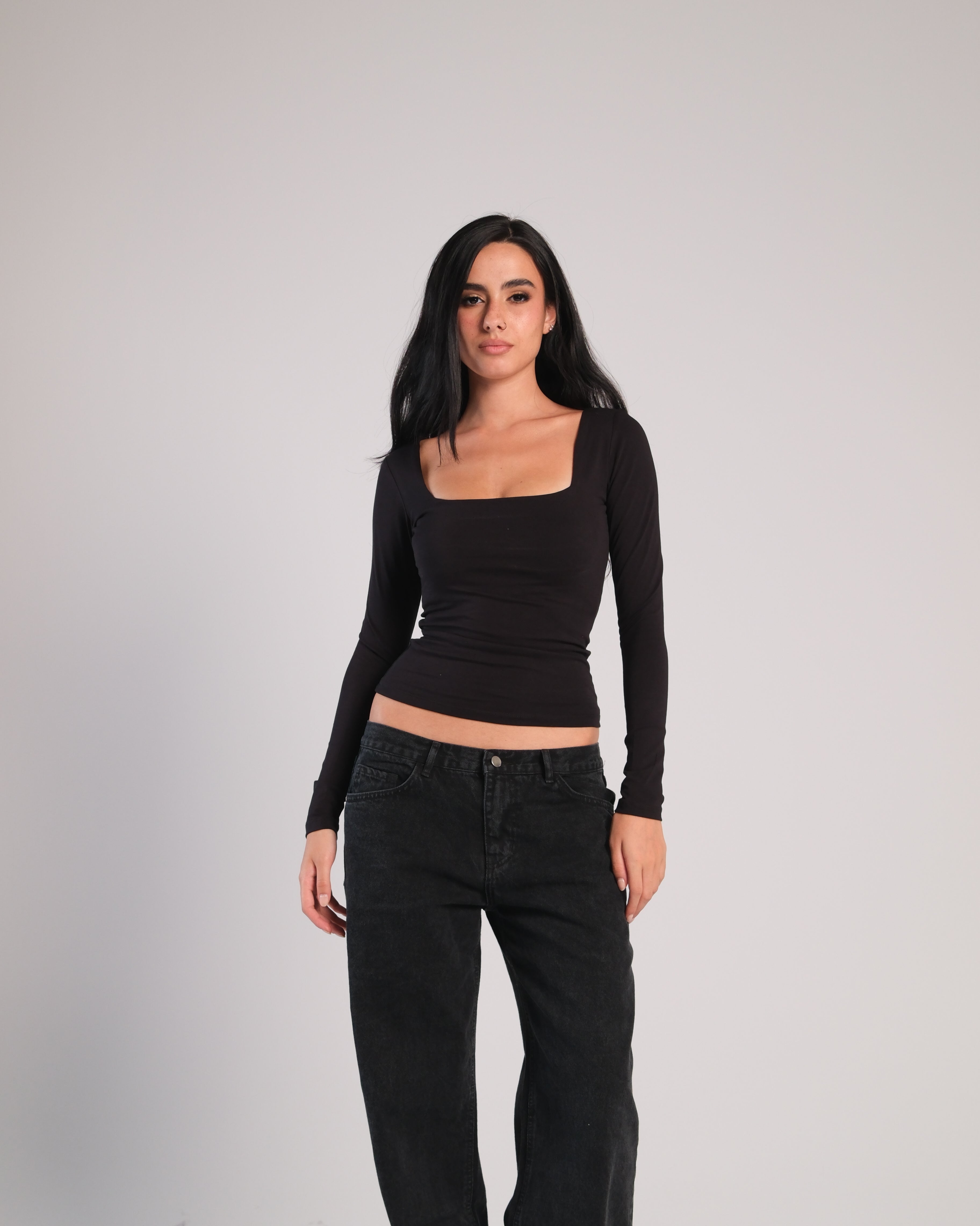 Square Neck Long Sleeve Contour Top