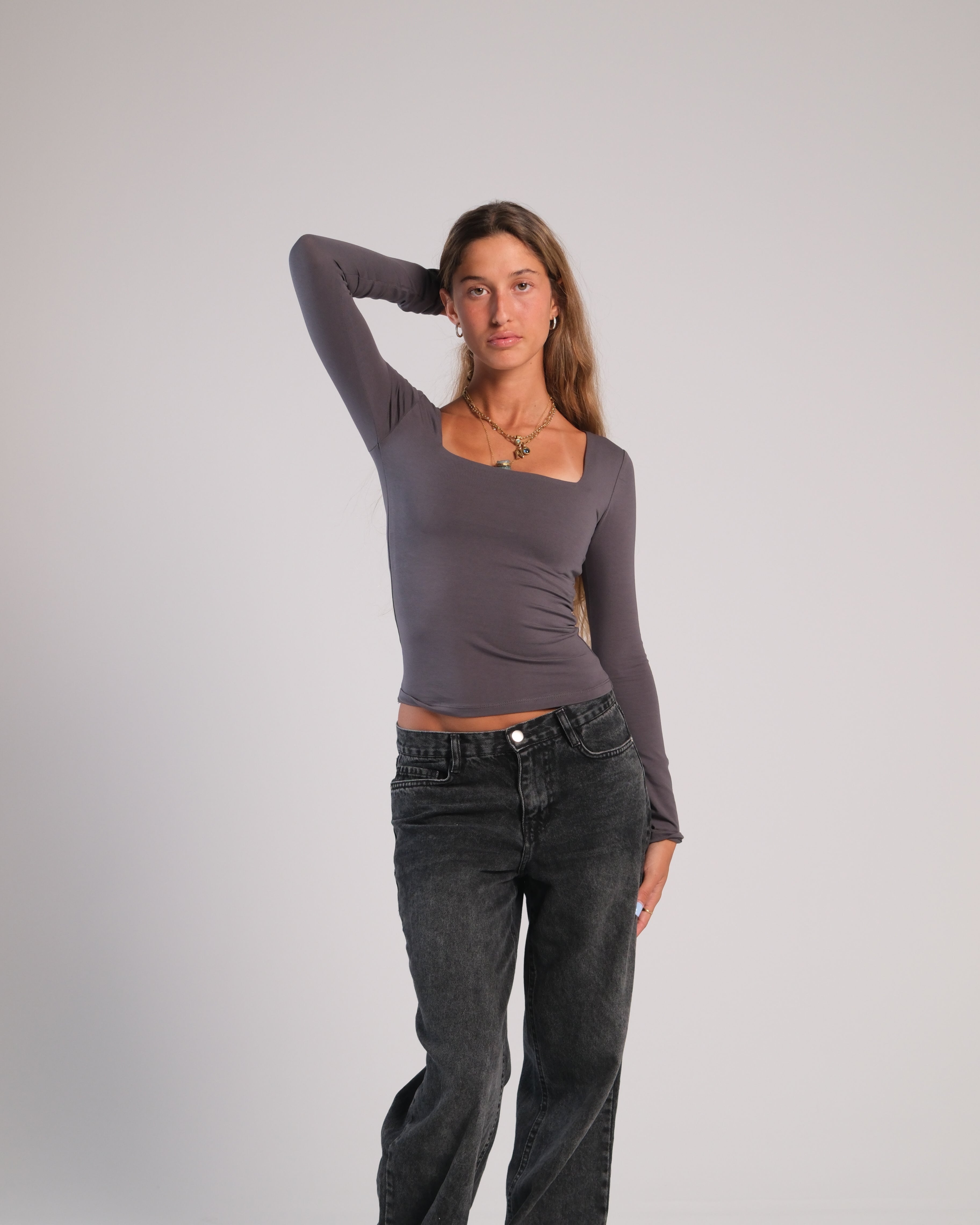 Square Neck Long Sleeve Contour Top