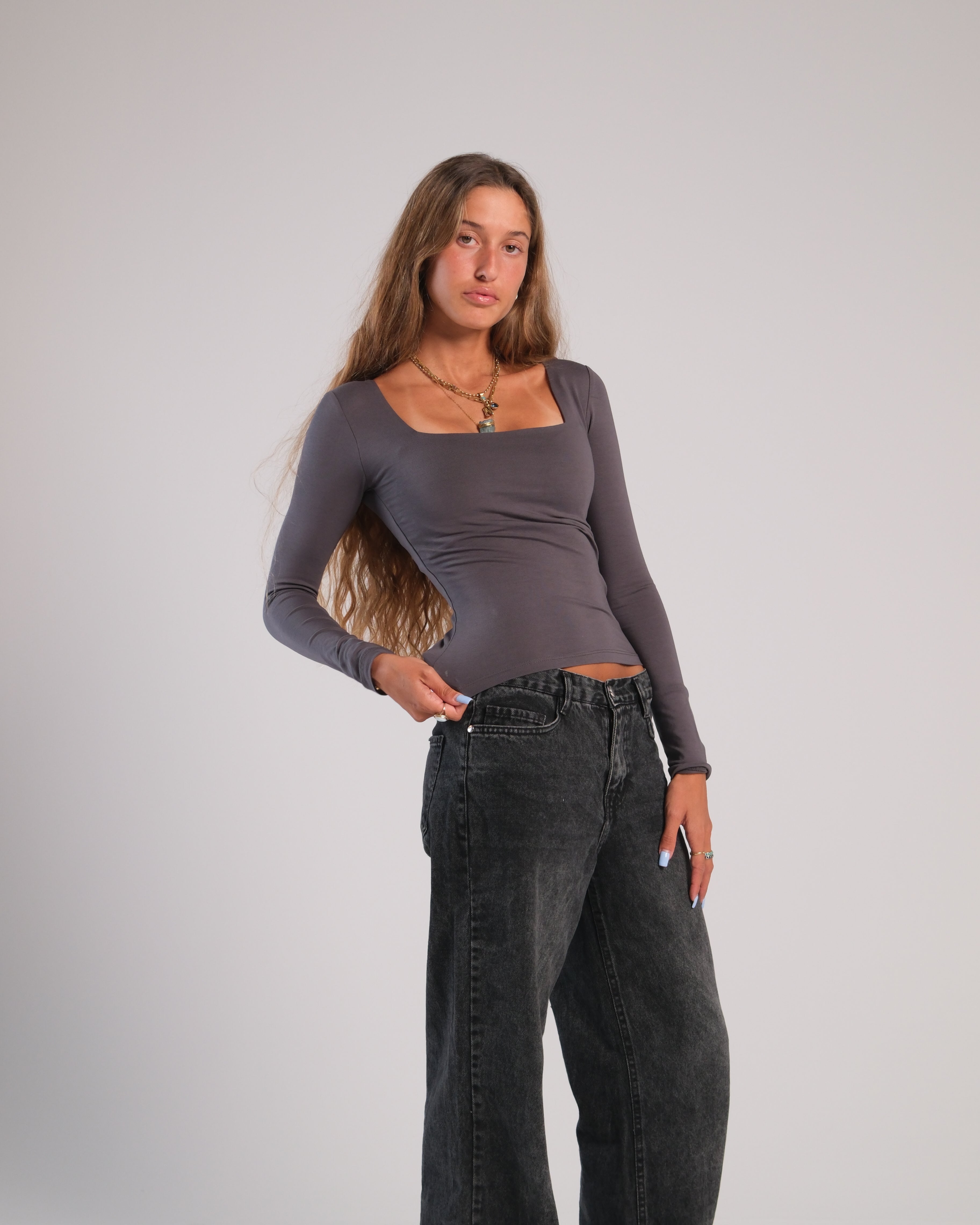 Square Neck Long Sleeve Contour Top