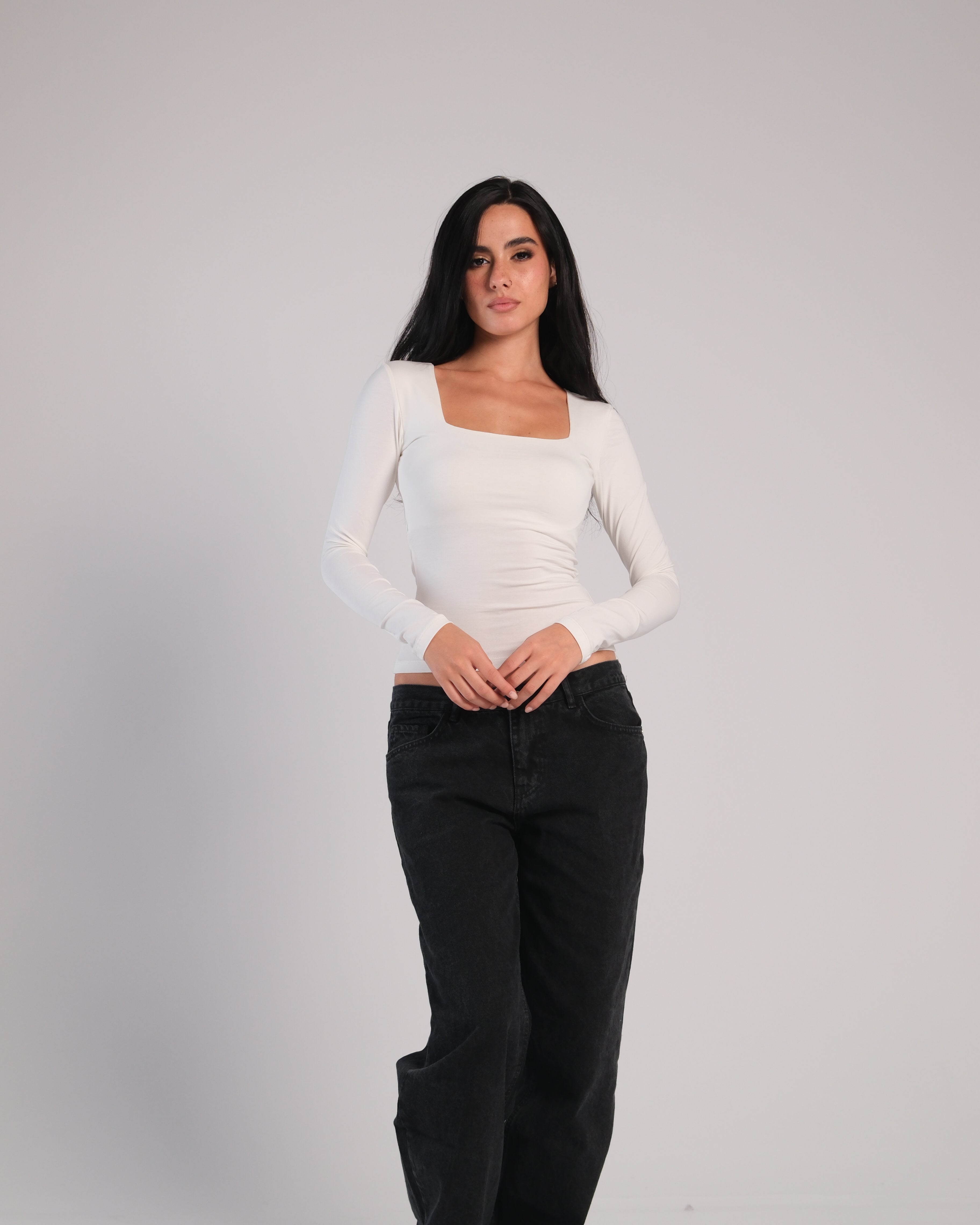 Square Neck Long Sleeve Contour Top