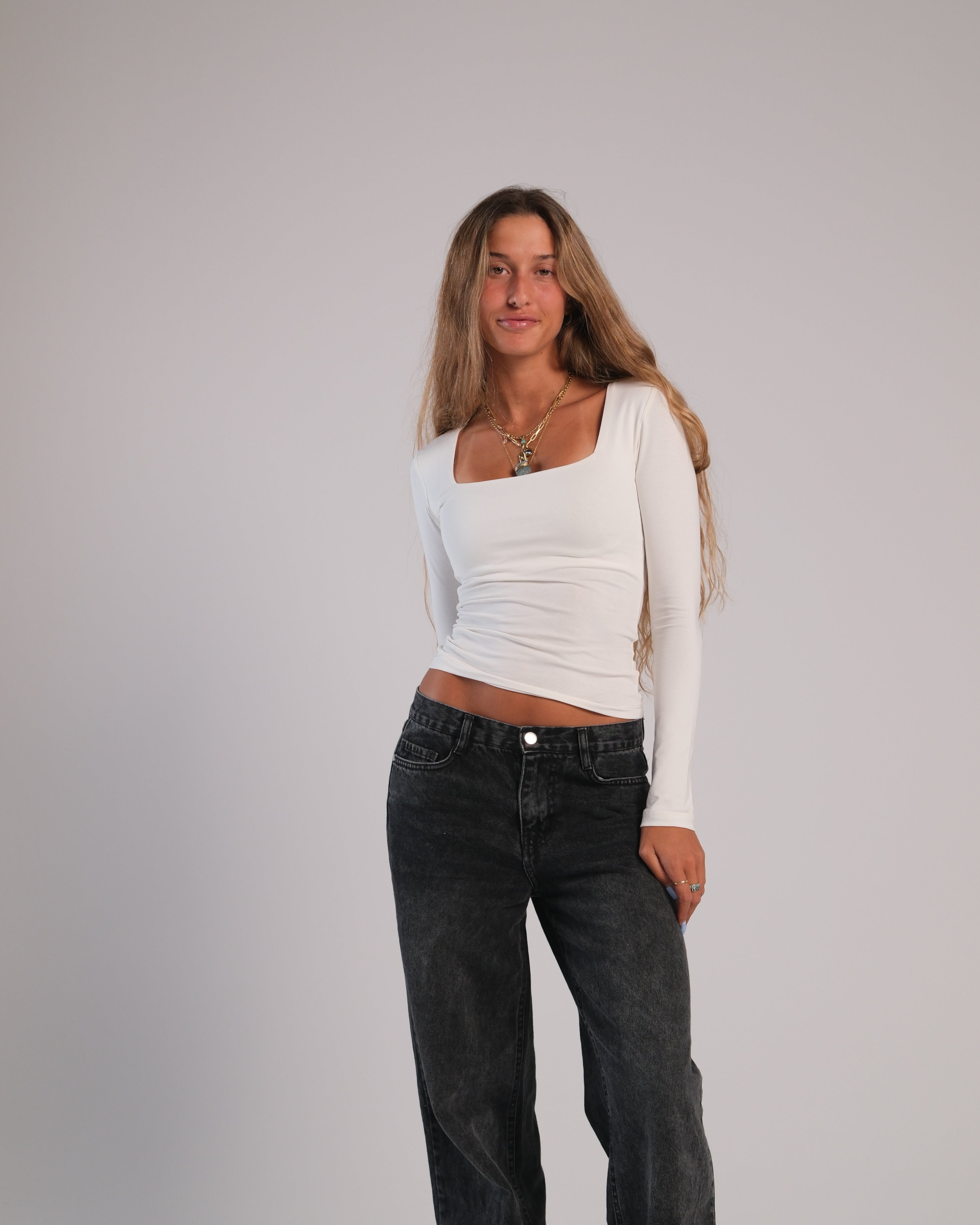 Square Neck Long Sleeve Contour Top