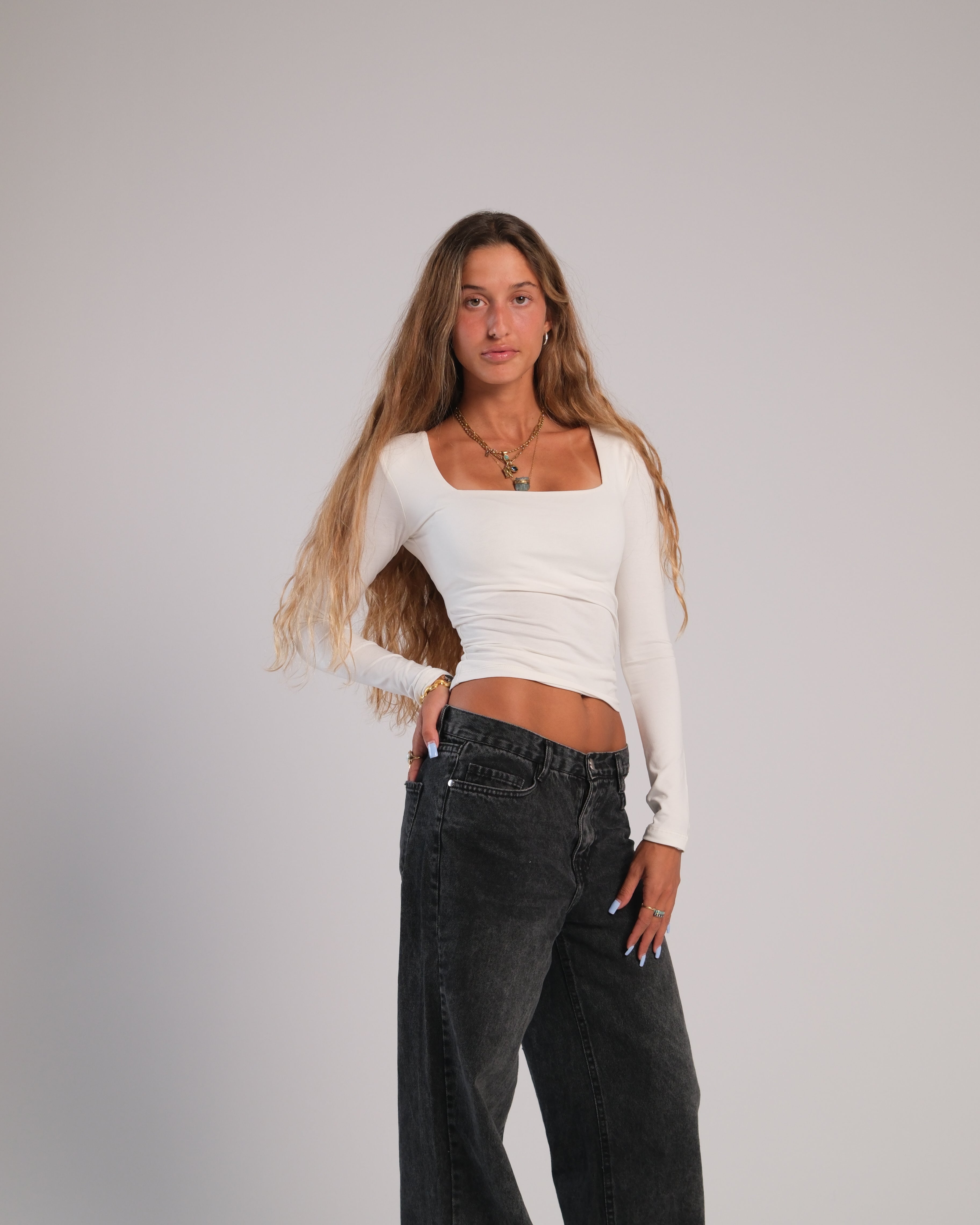 Square Neck Long Sleeve Contour Top