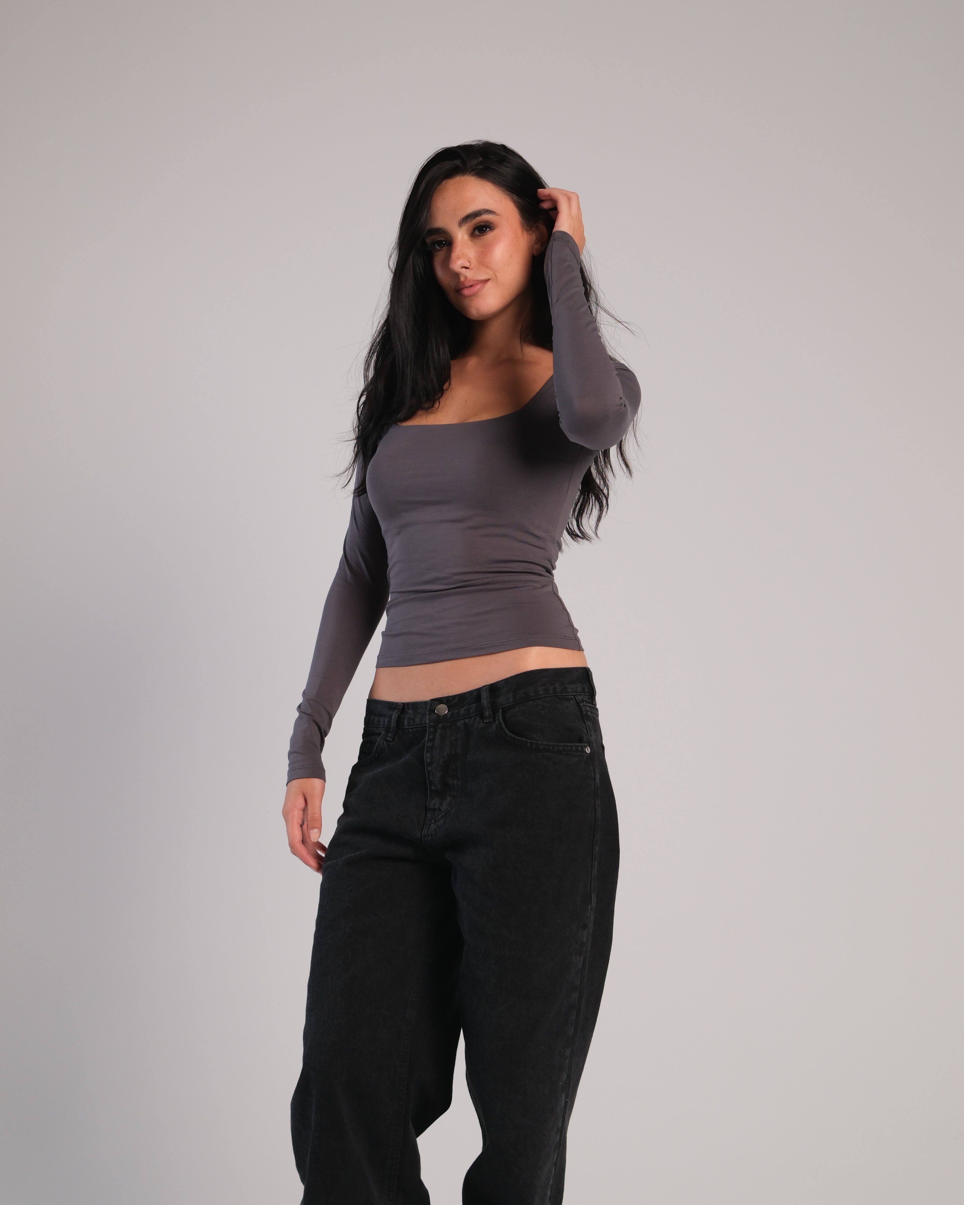 Square Neck Long Sleeve Contour Top