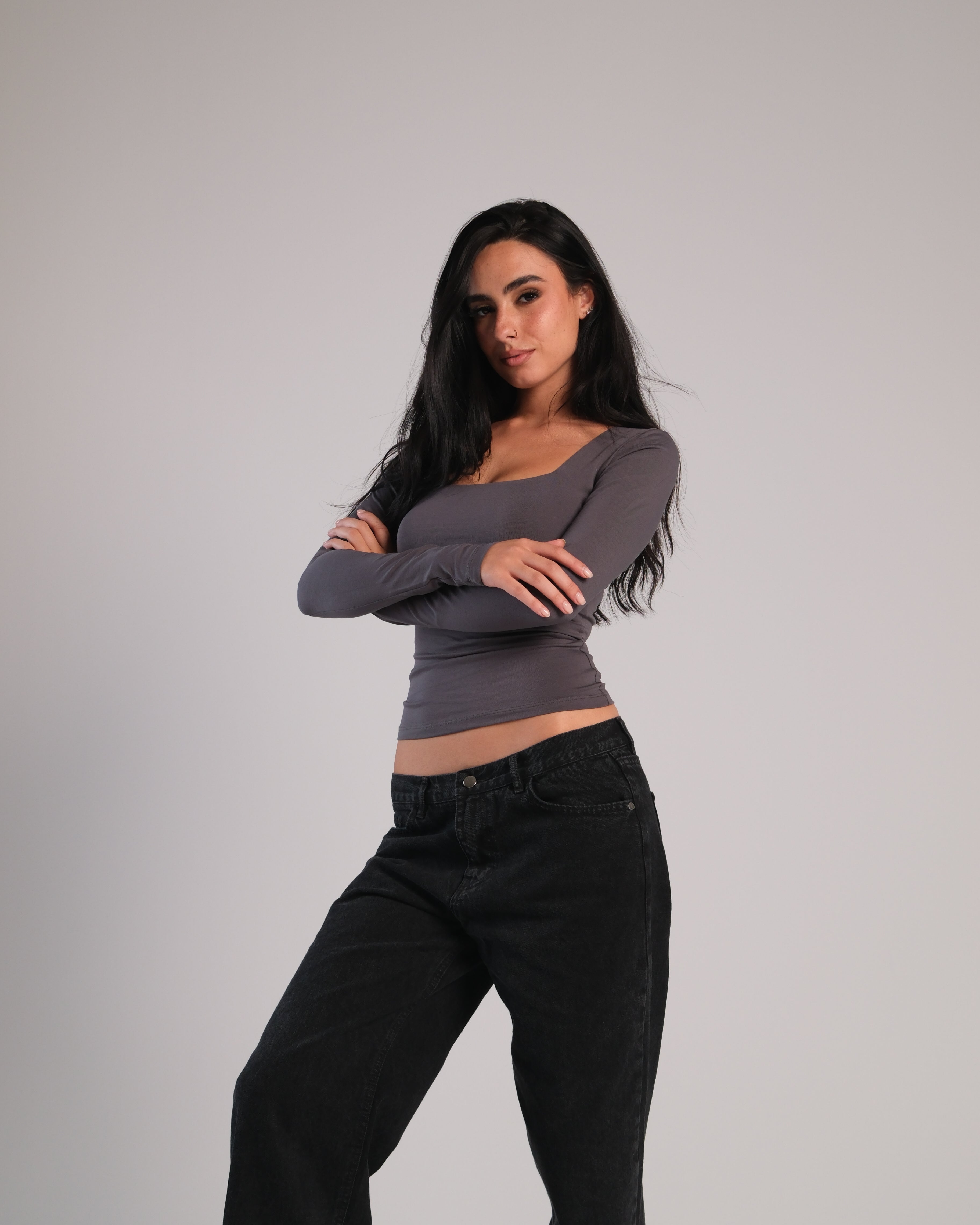 Square Neck Long Sleeve Contour Top
