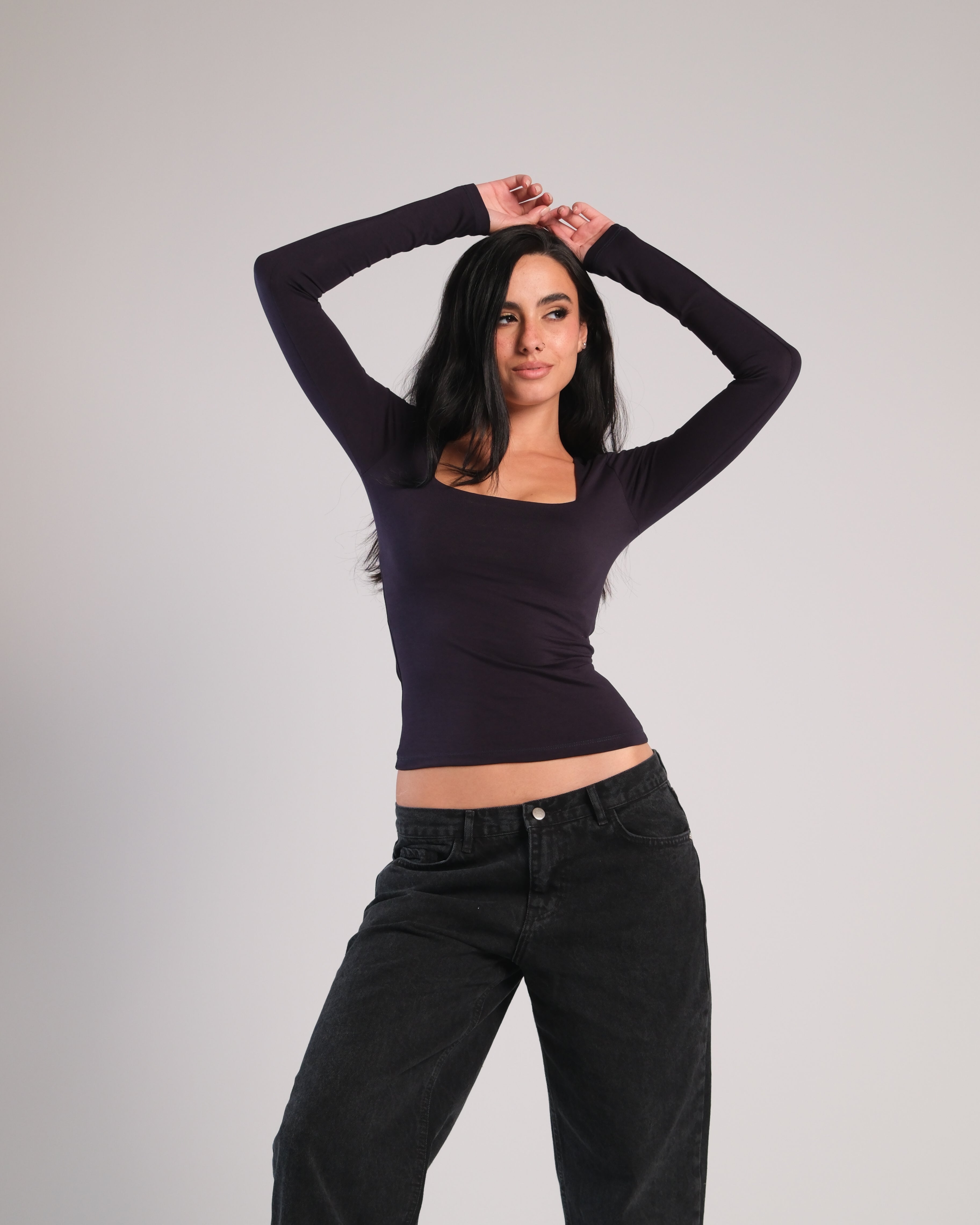 Square Neck Long Sleeve Contour Top