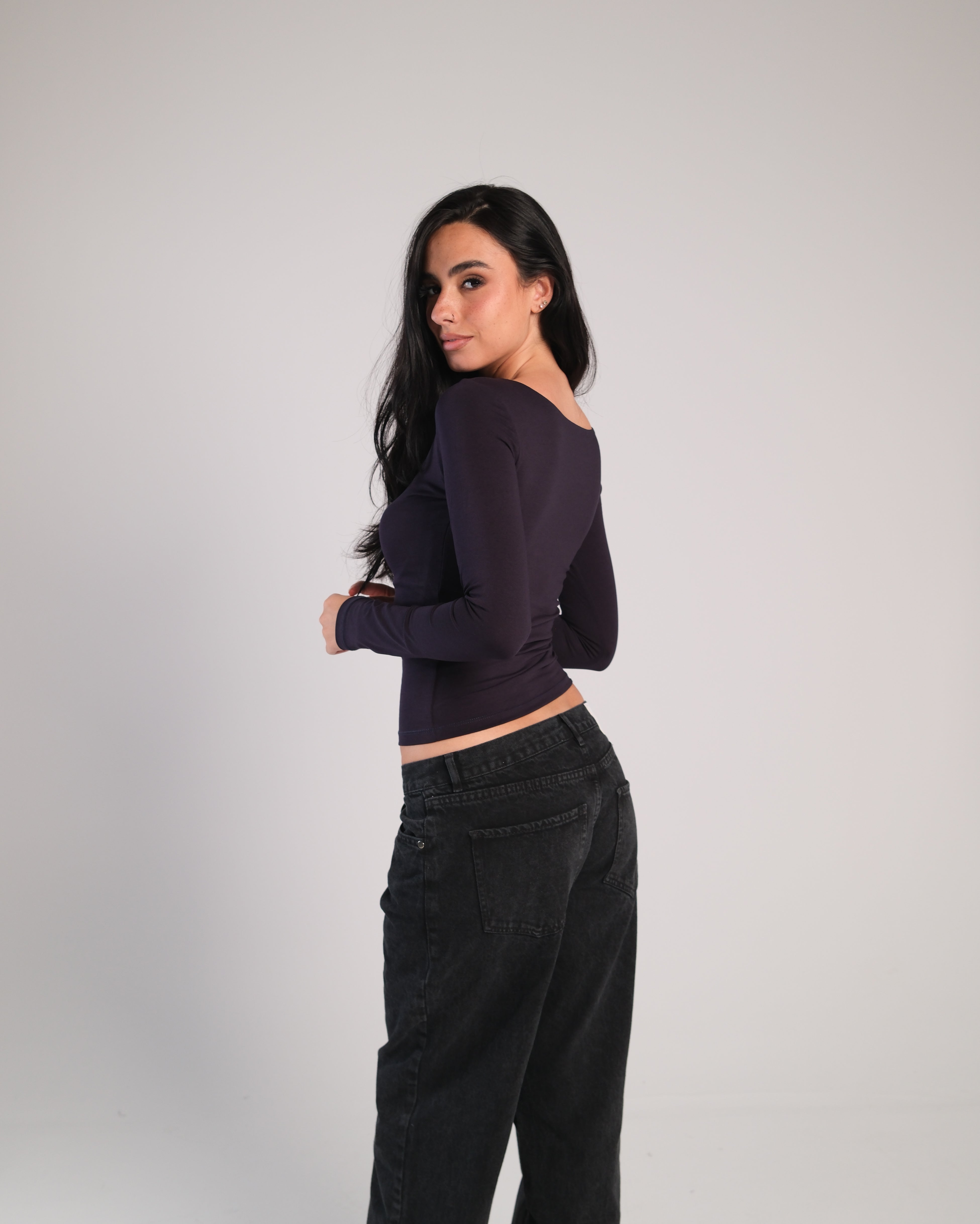 Square Neck Long Sleeve Contour Top