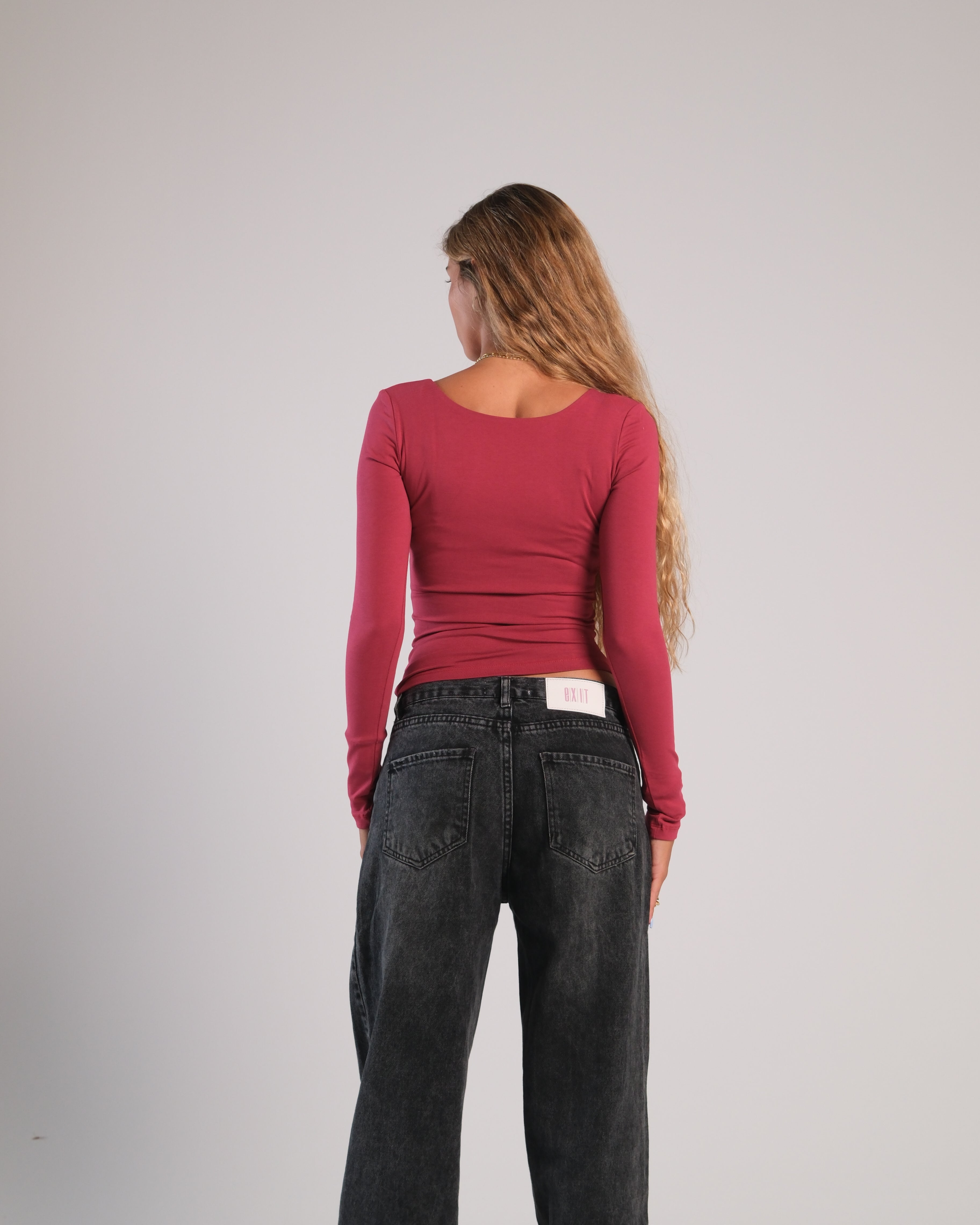 Square Neck Long Sleeve Contour Top
