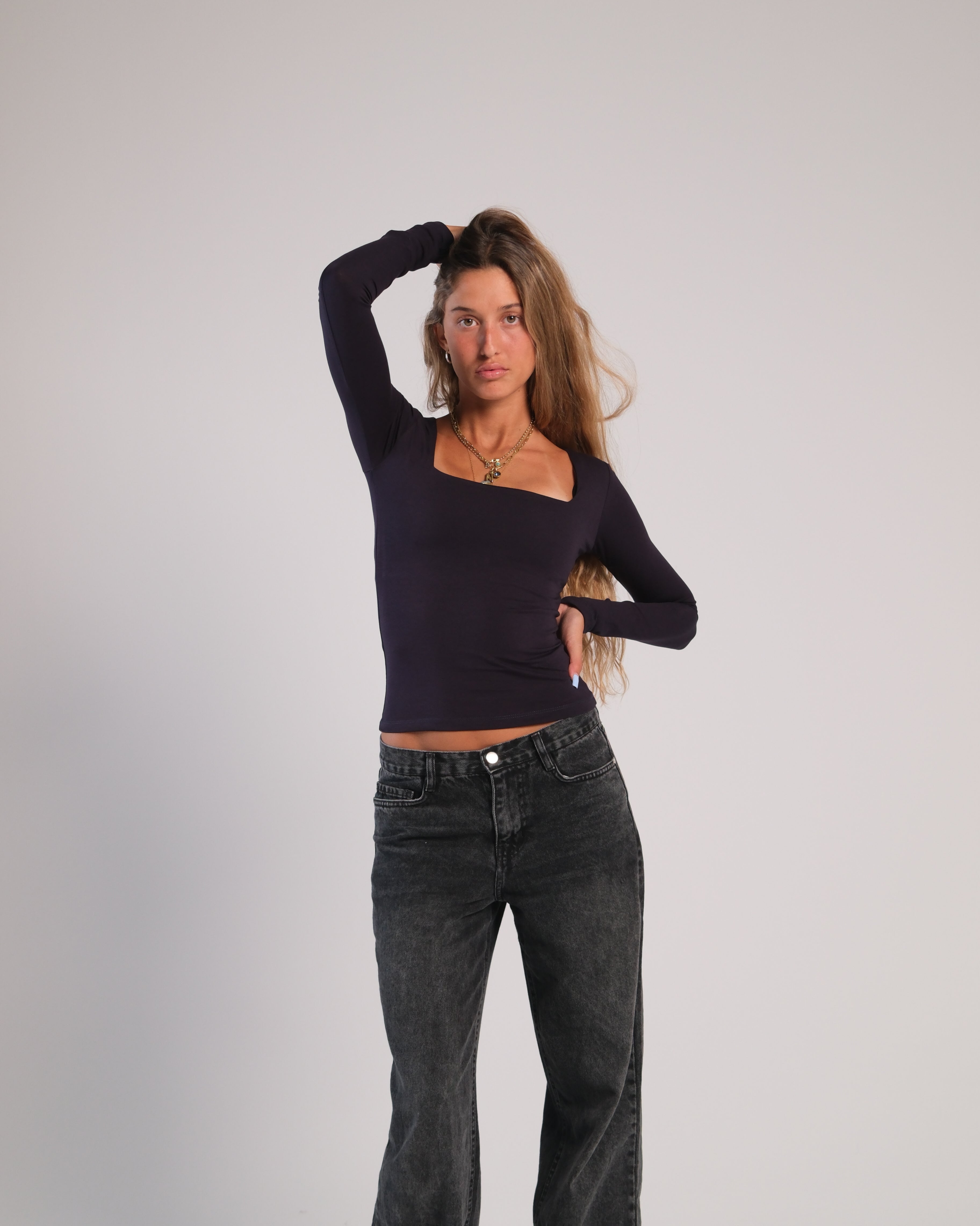 Square Neck Long Sleeve Contour Top