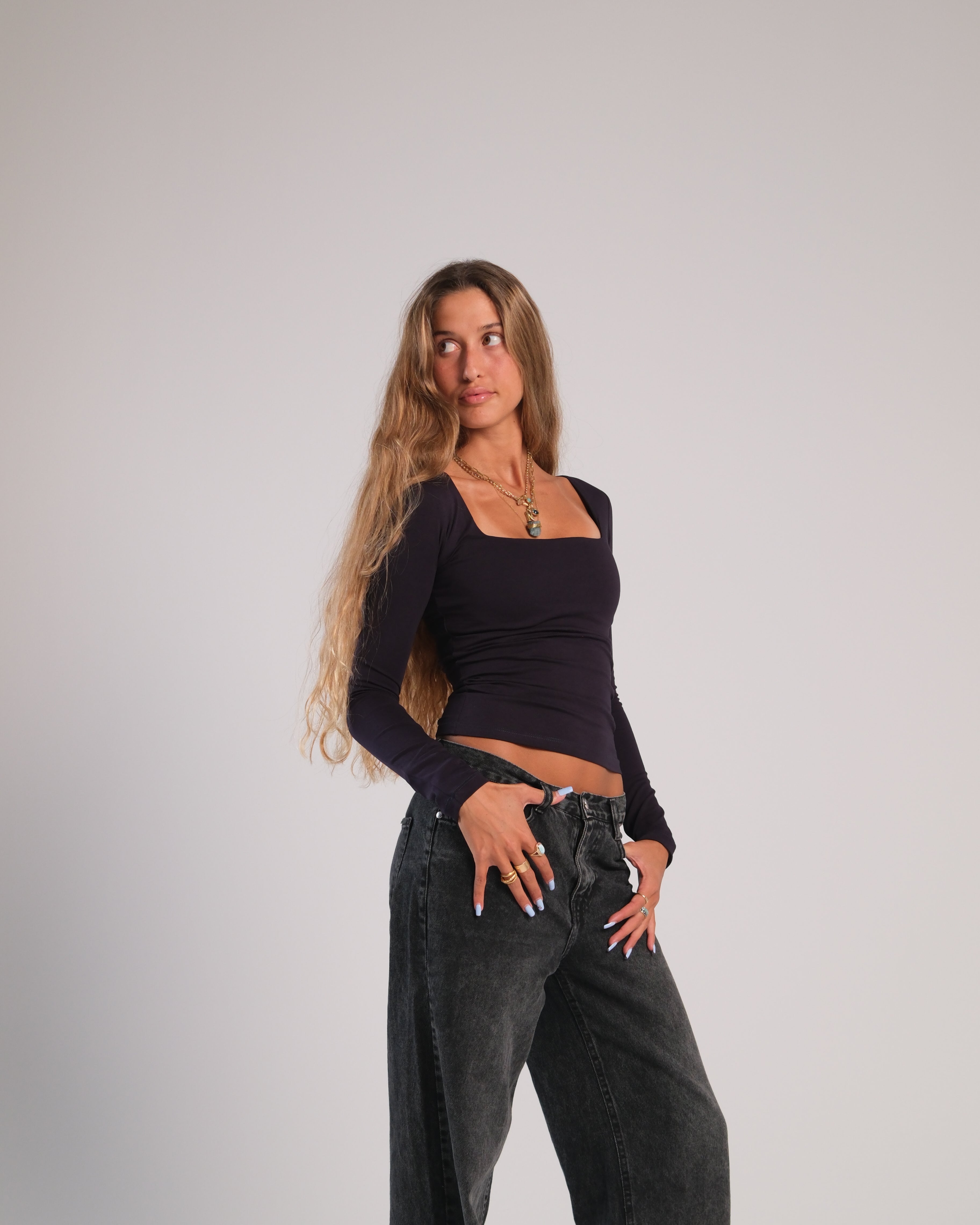 Square Neck Long Sleeve Contour Top