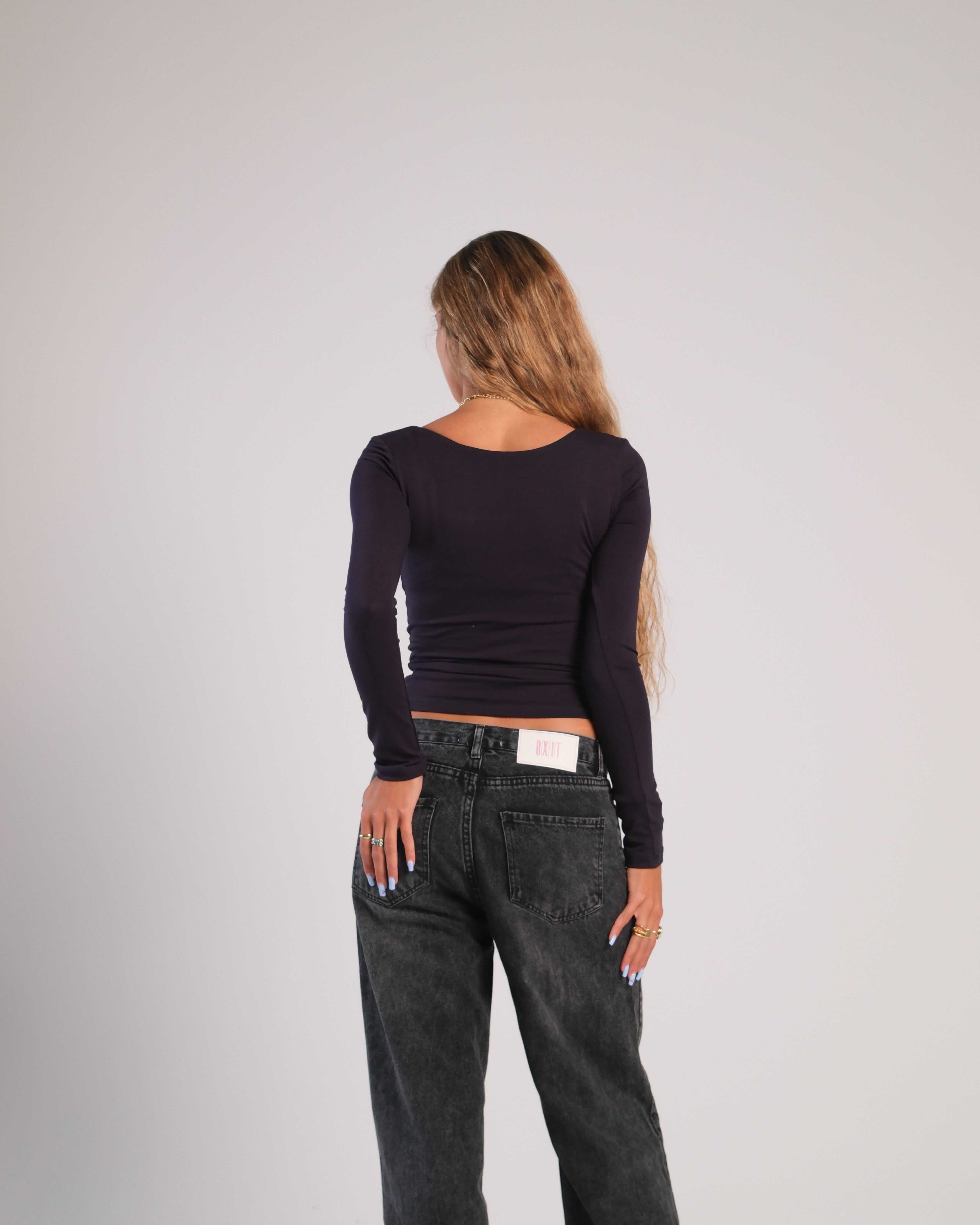 Square Neck Long Sleeve Contour Top