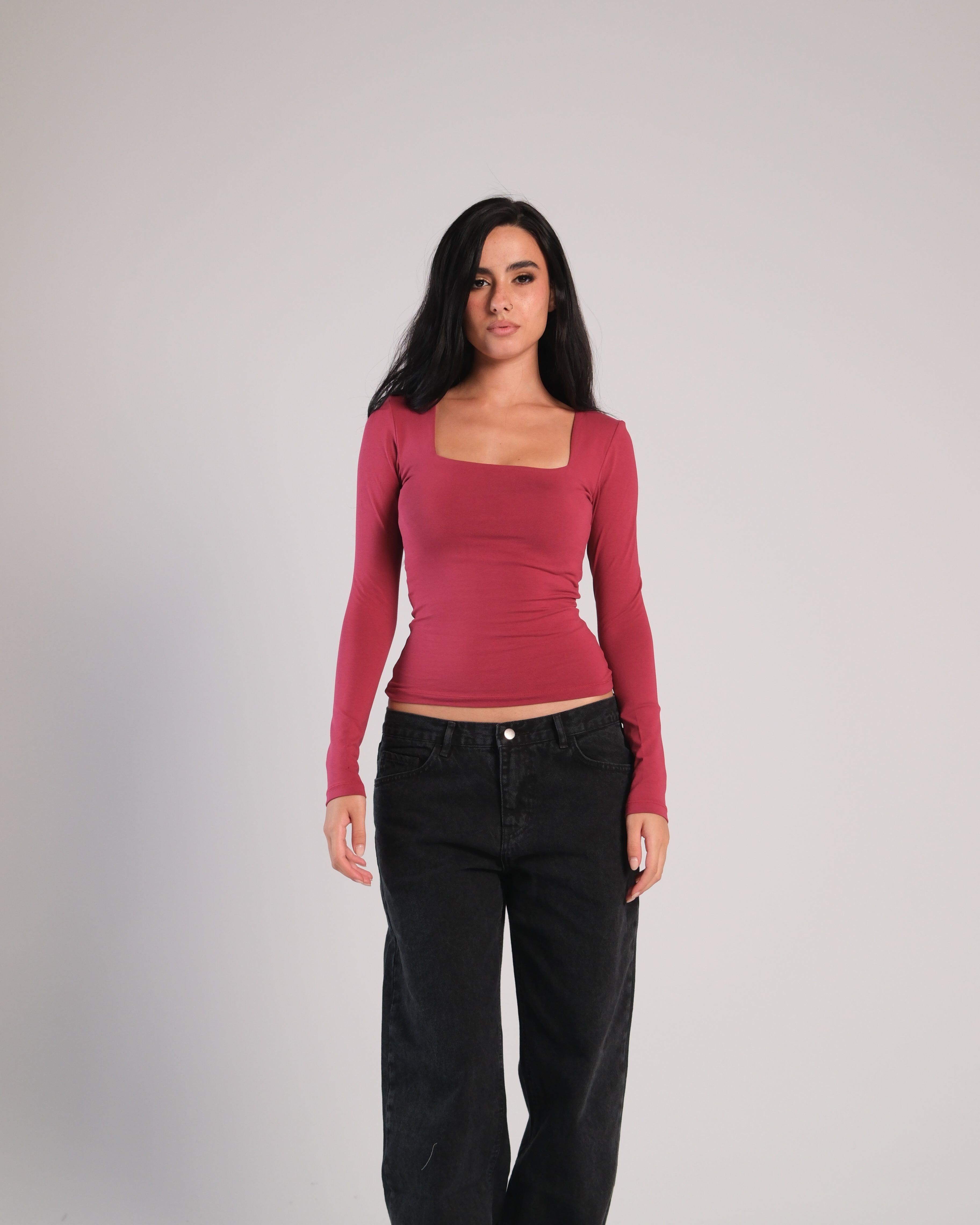 Square Neck Long Sleeve Contour Top