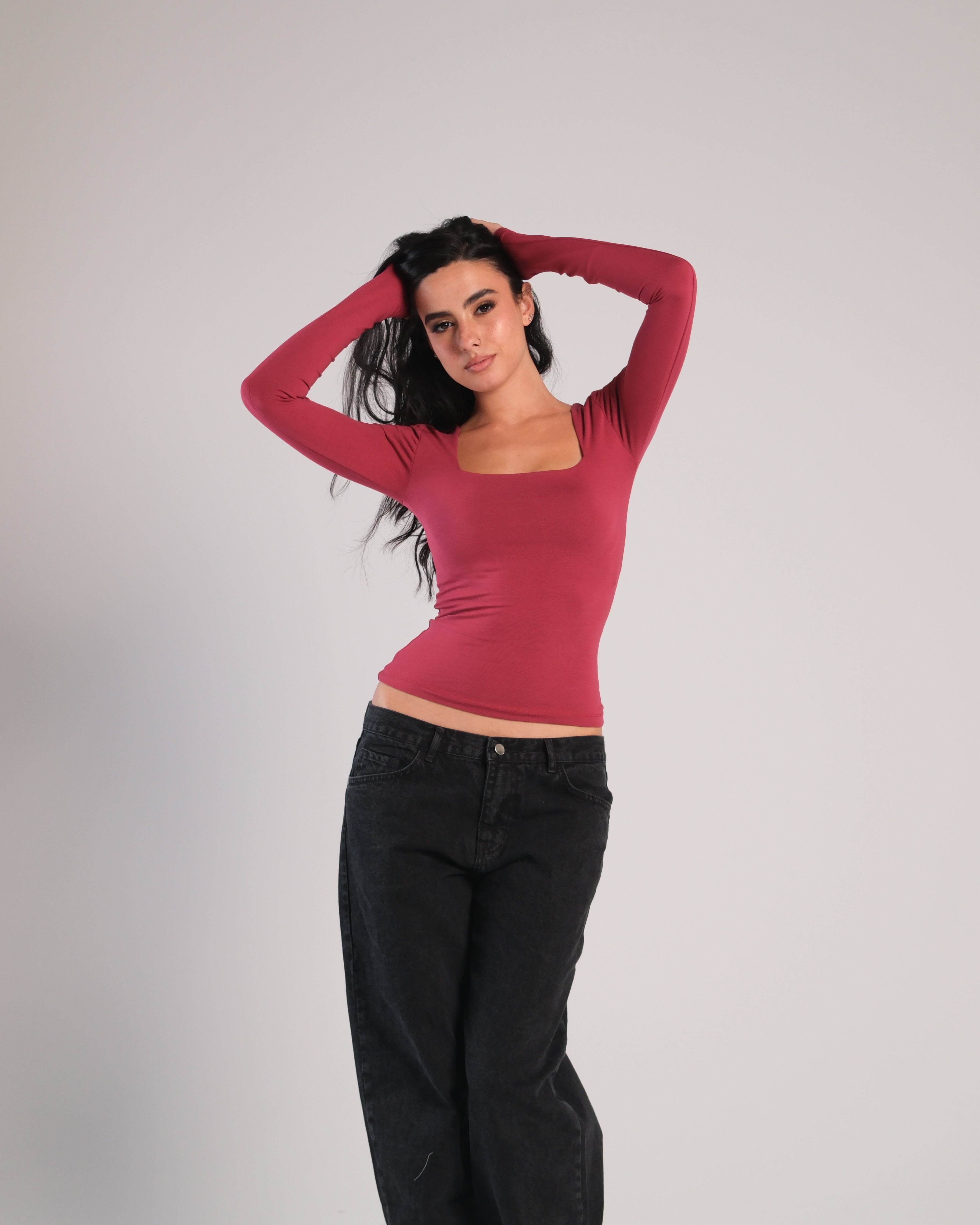 Square Neck Long Sleeve Contour Top