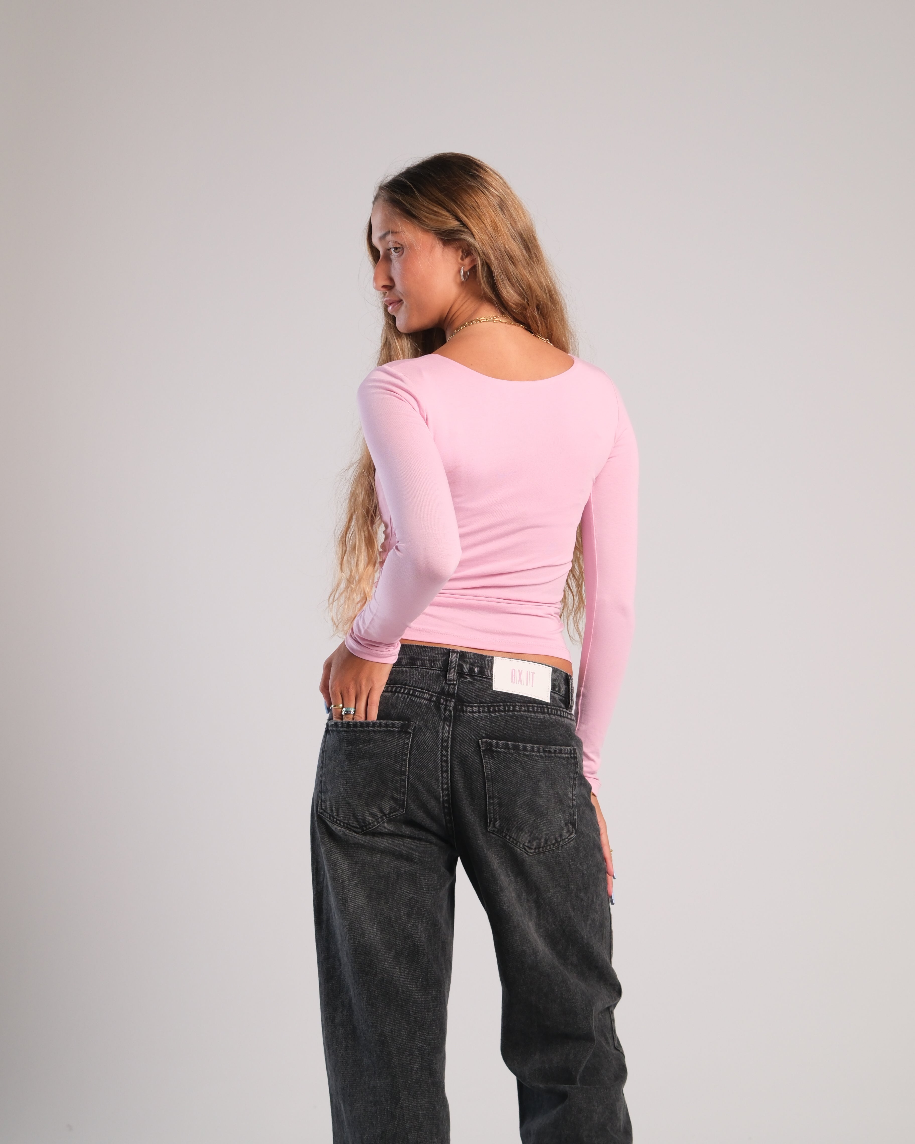 Square Neck Long Sleeve Contour Top