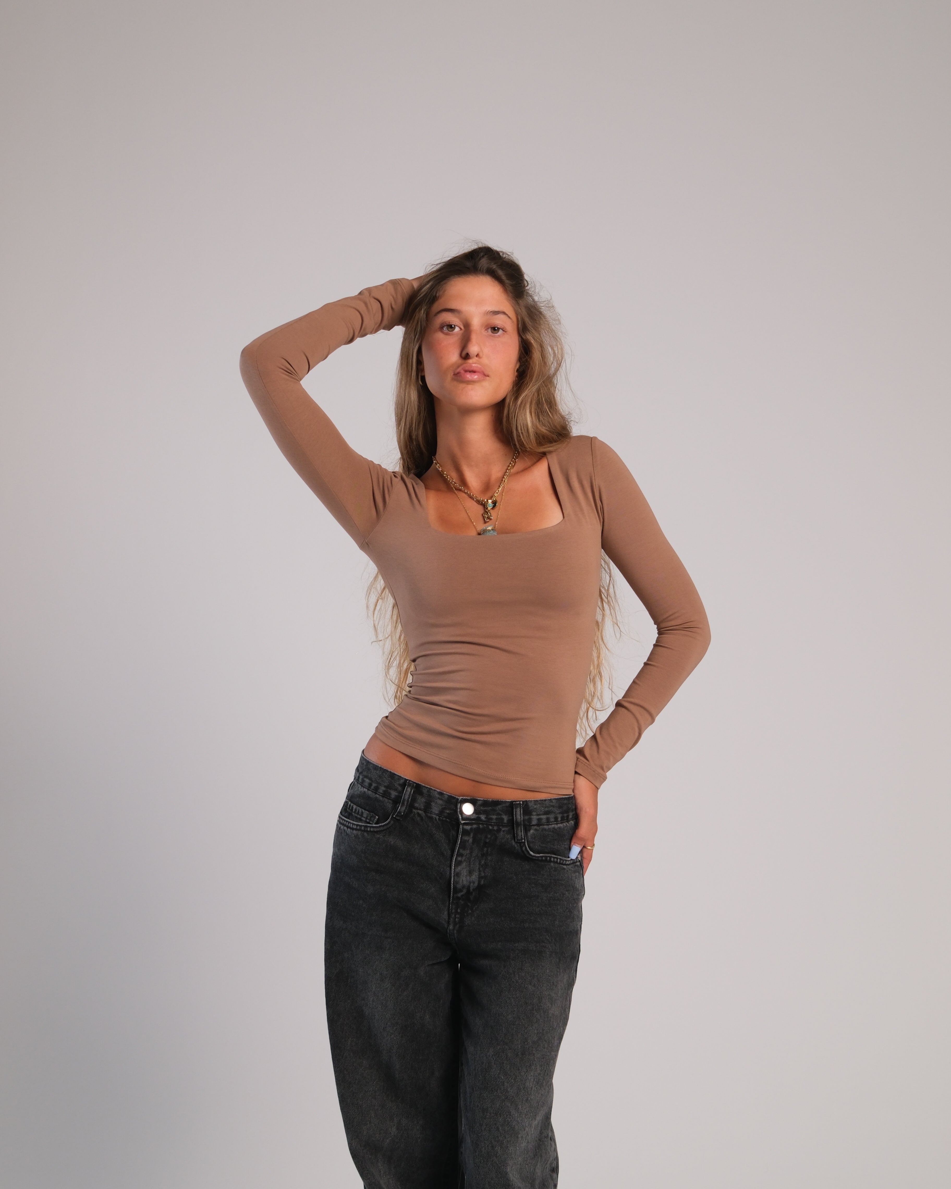 Square Neck Long Sleeve Contour Top