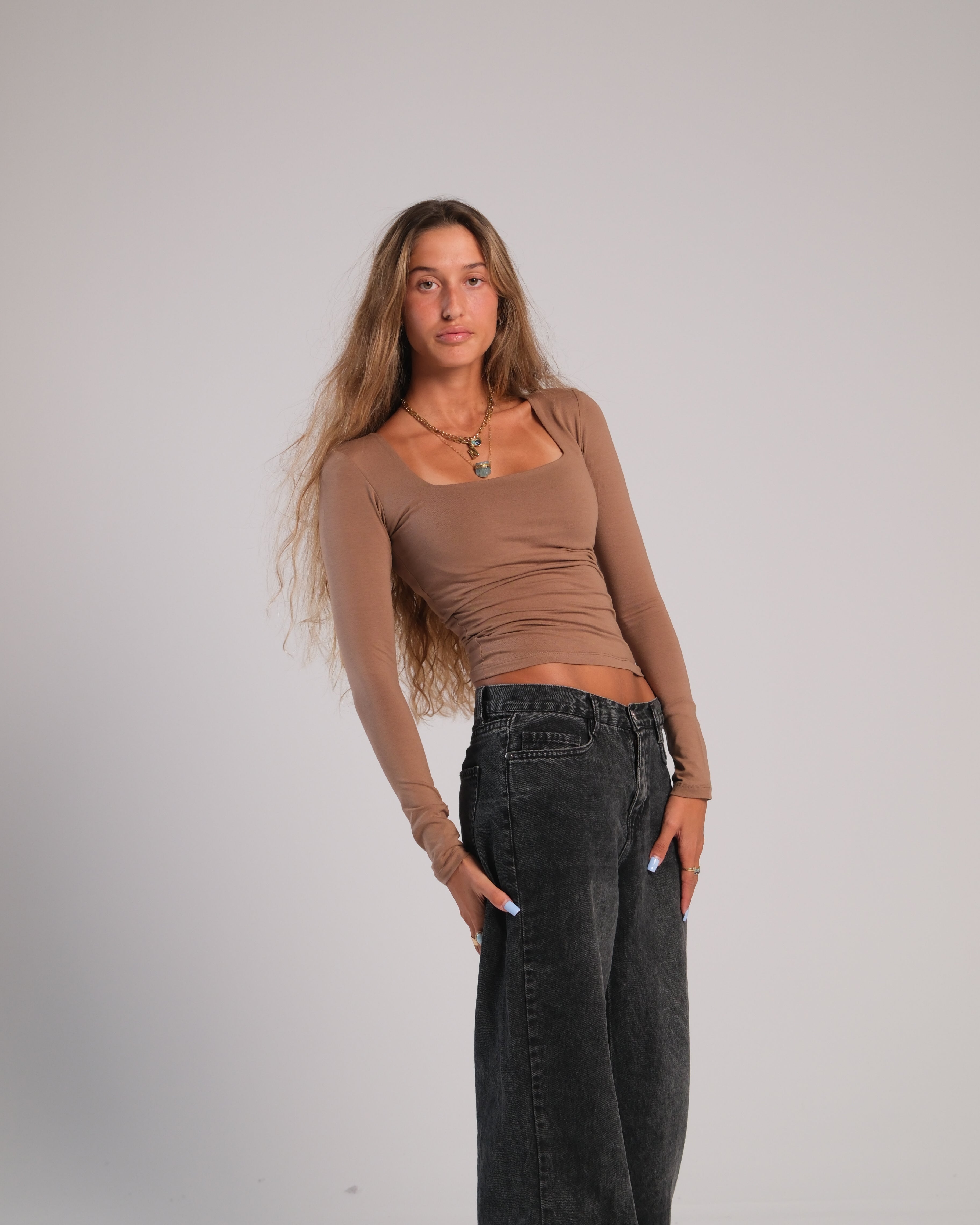 Square Neck Long Sleeve Contour Top