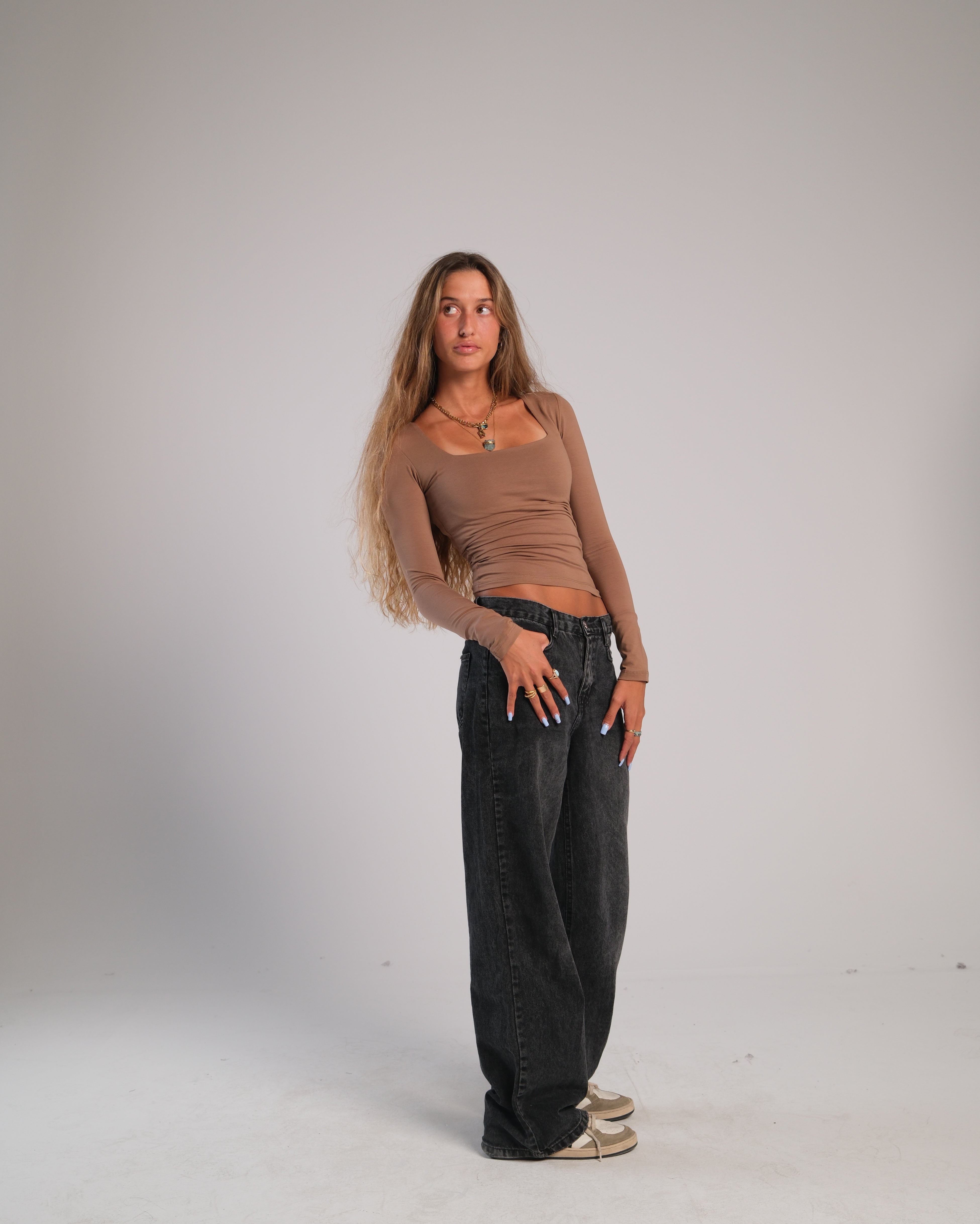 Square Neck Long Sleeve Contour Top