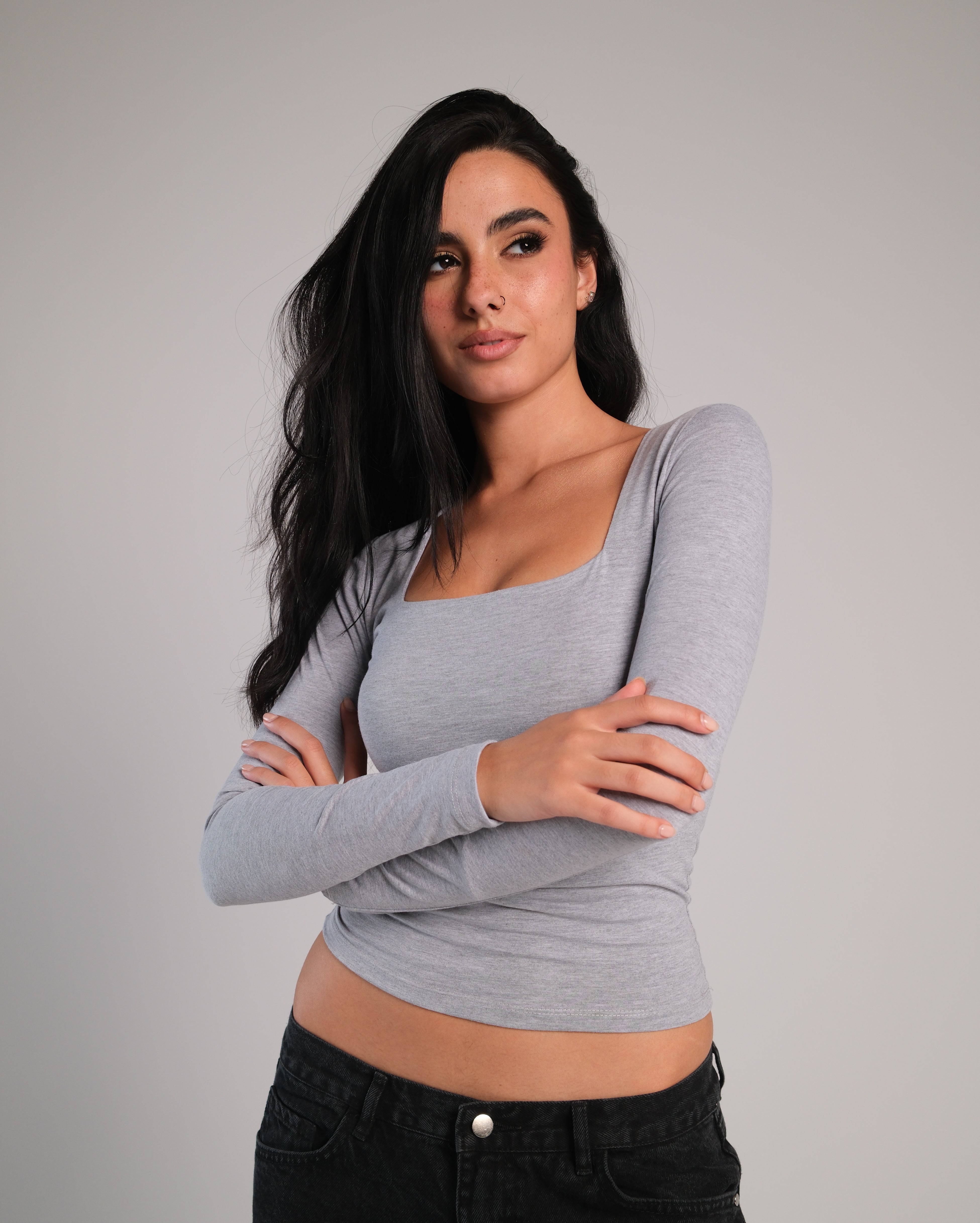 Square Neck Long Sleeve Contour Top