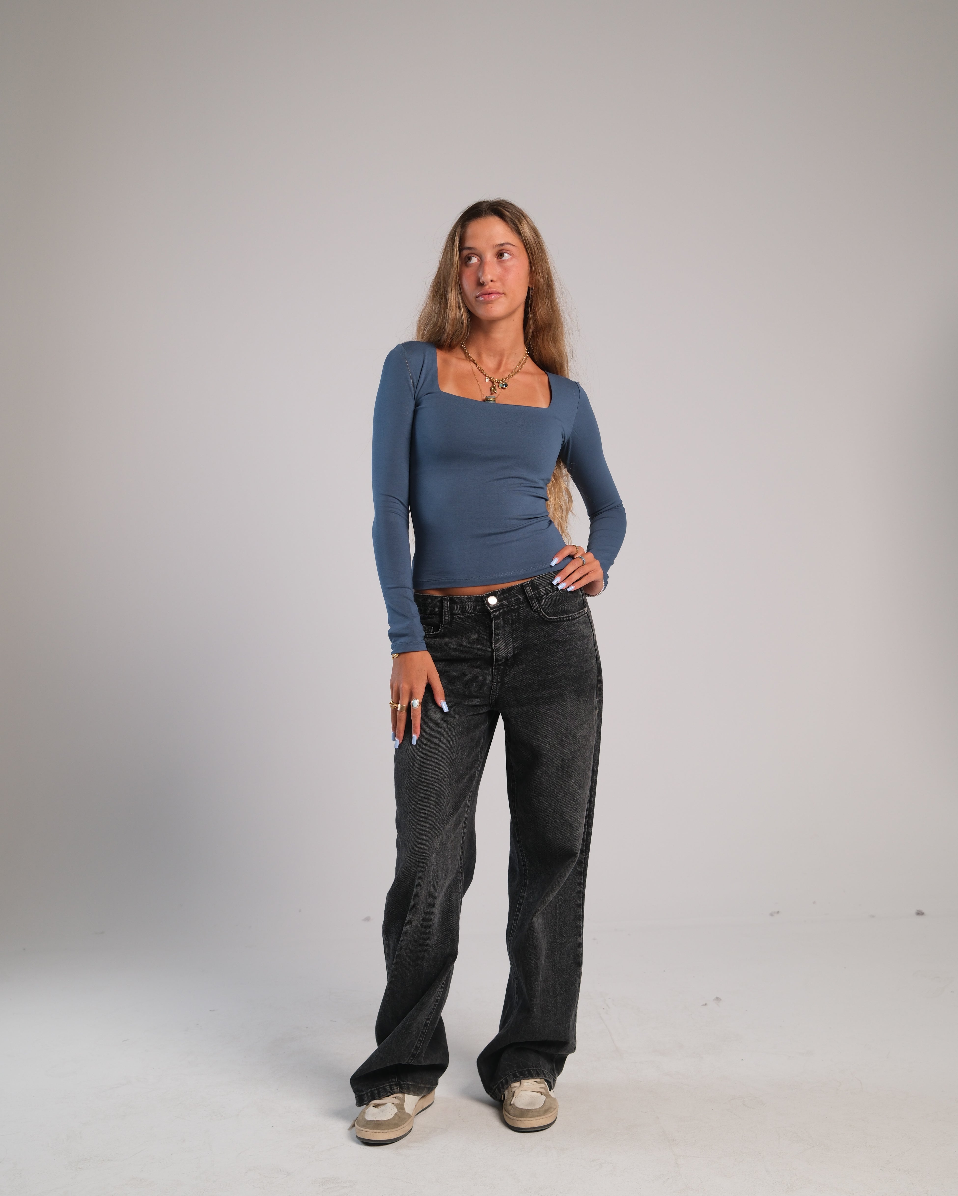 Square Neck Long Sleeve Contour Top