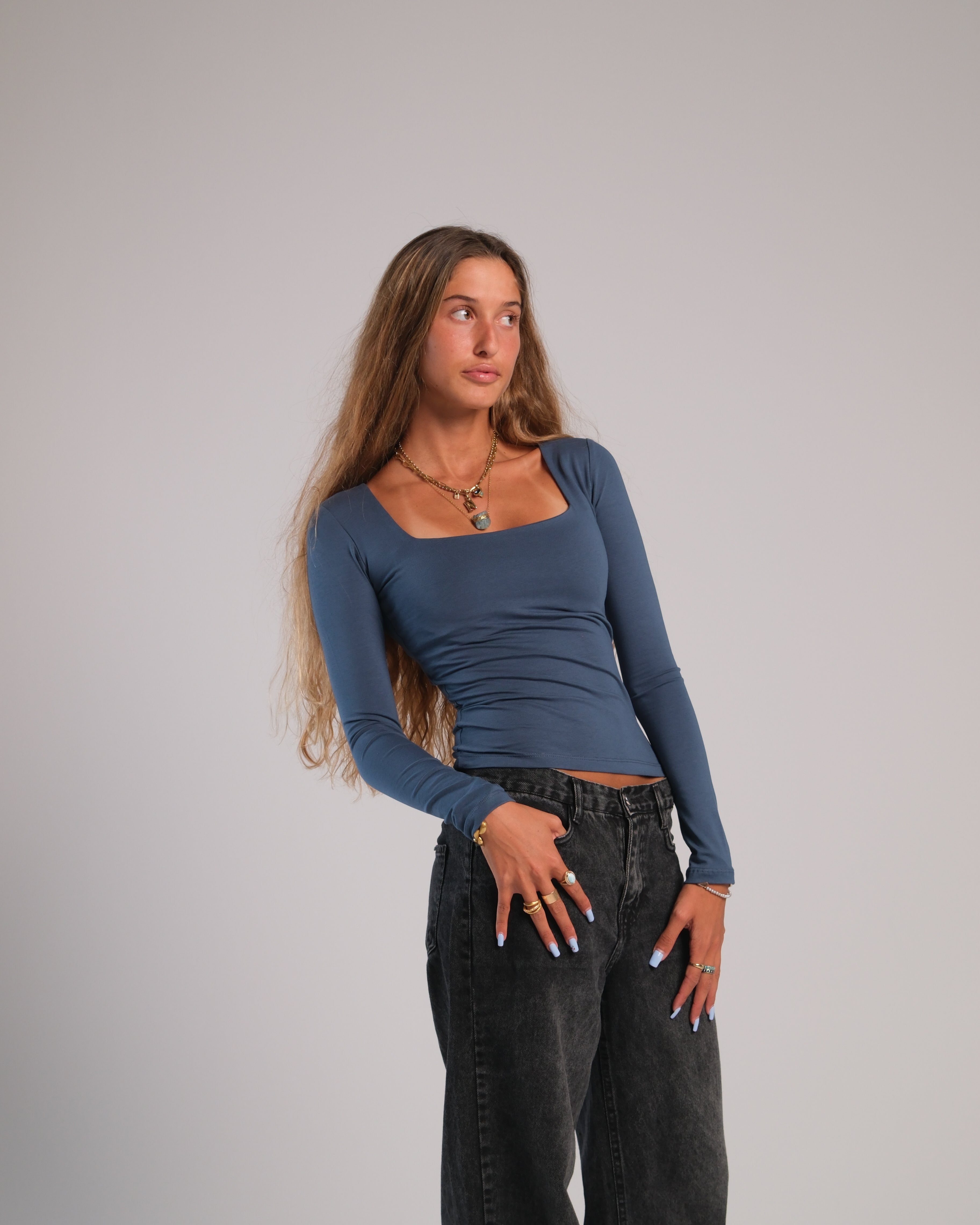 Square Neck Long Sleeve Contour Top