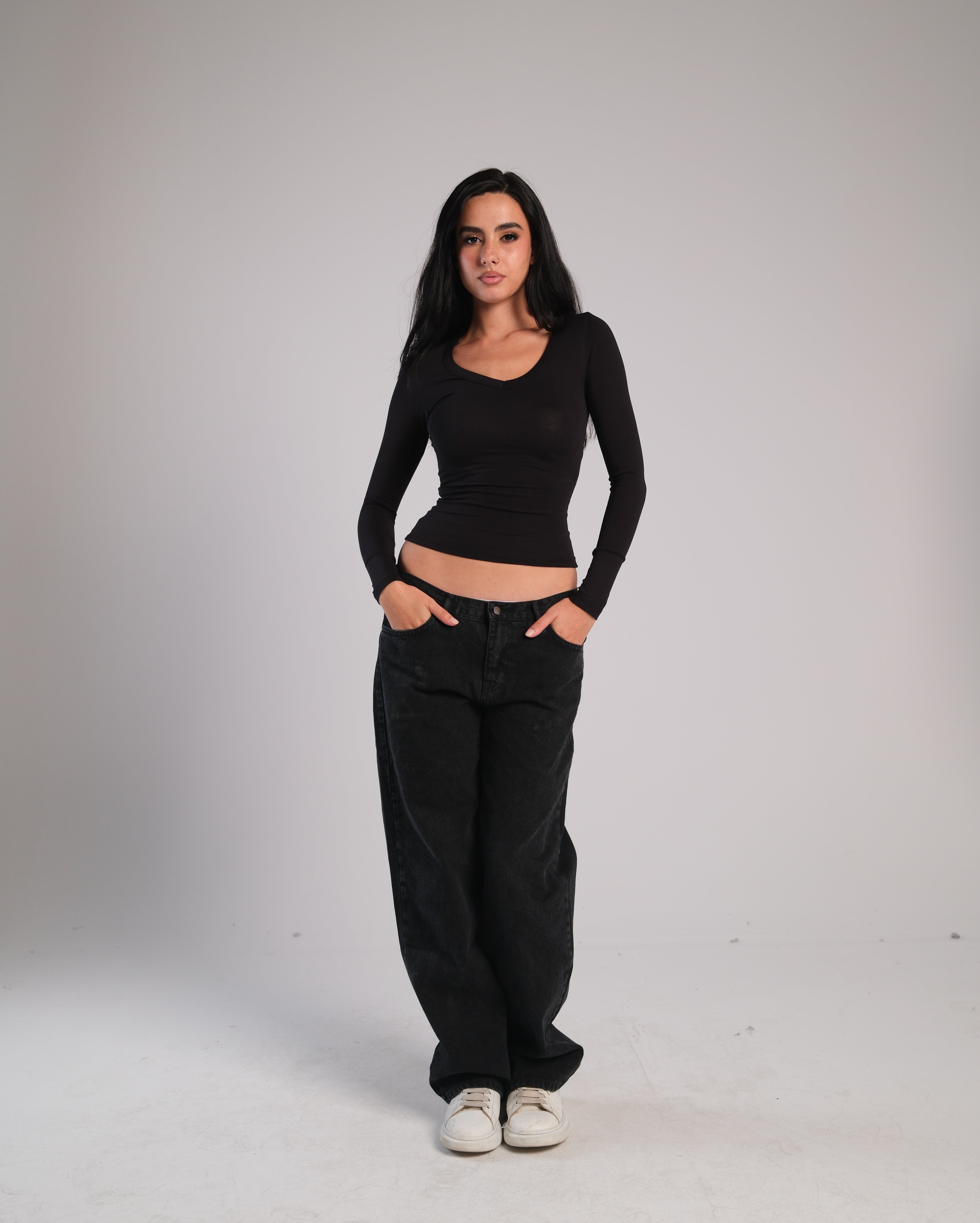 V Neck Long Sleeve Contour Top