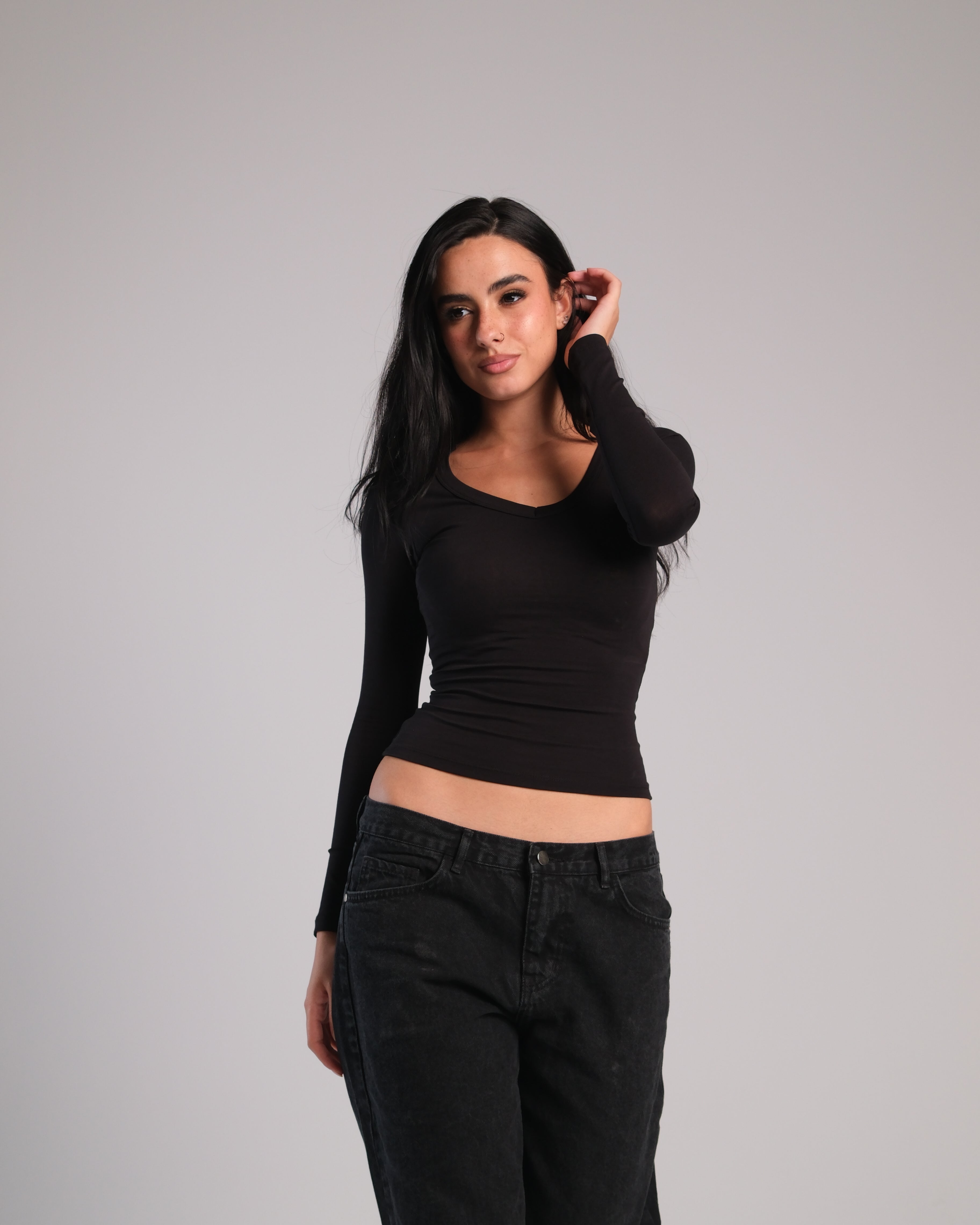 V Neck Long Sleeve Contour Top
