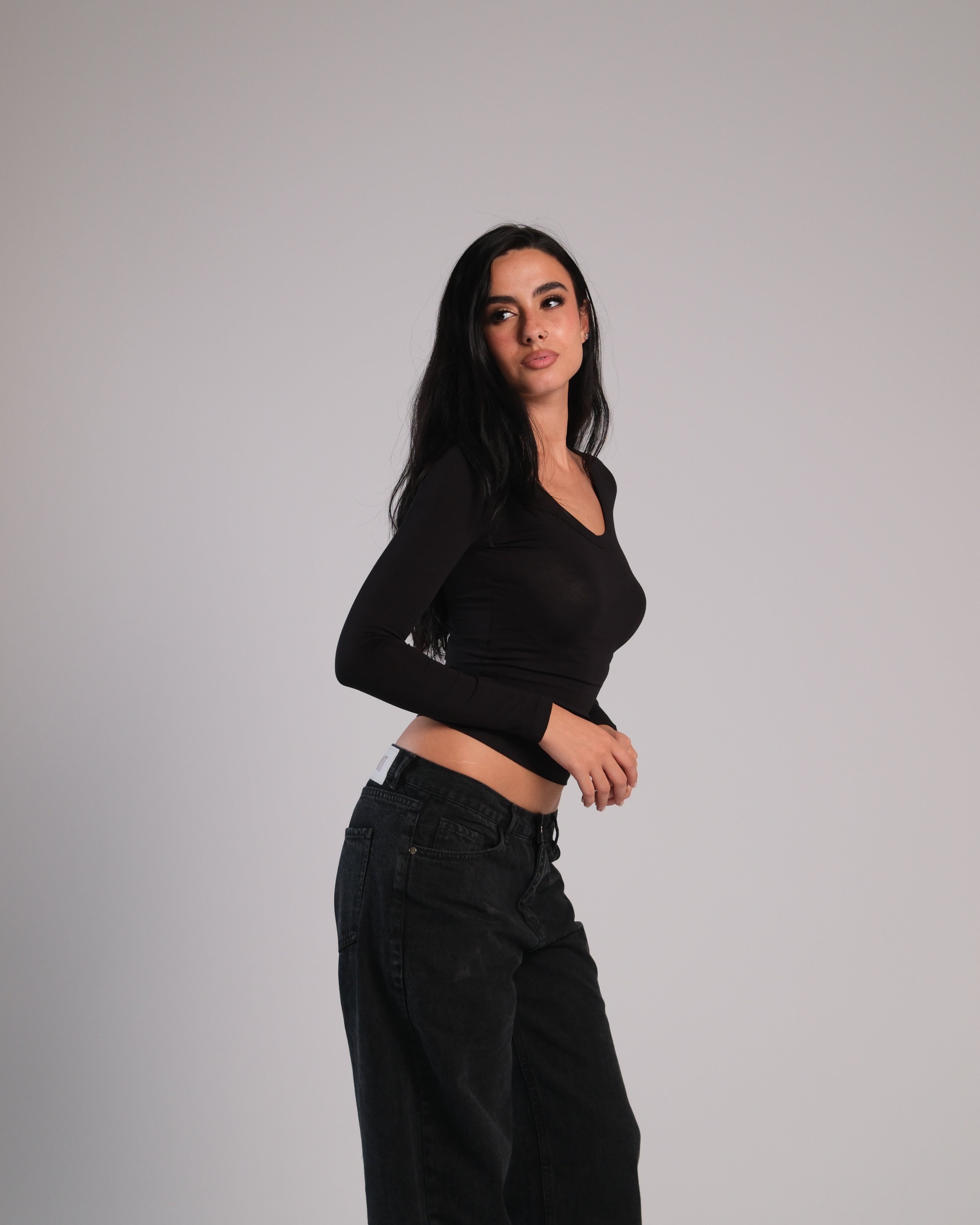 V Neck Long Sleeve Contour Top