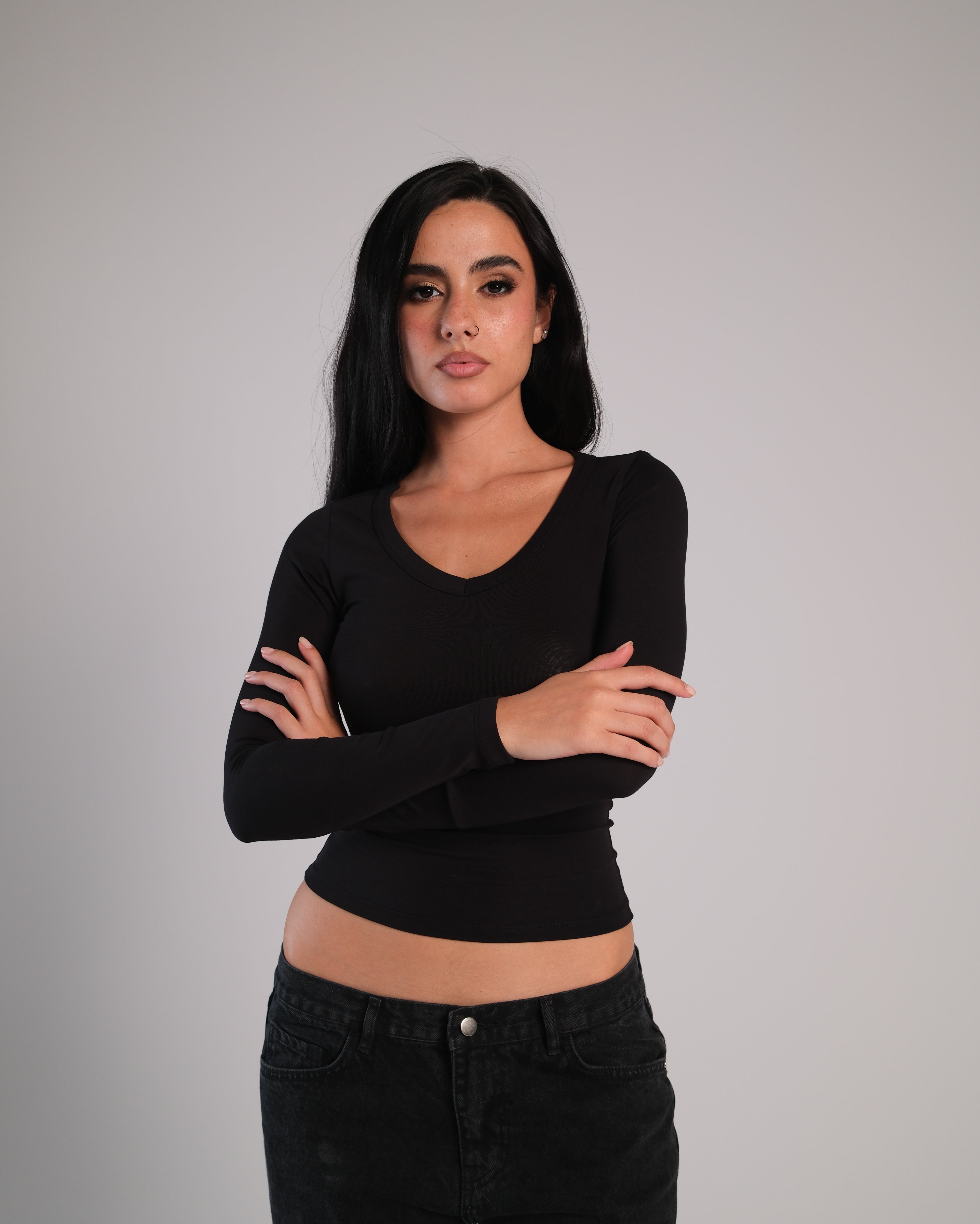 V Neck Long Sleeve Contour Top