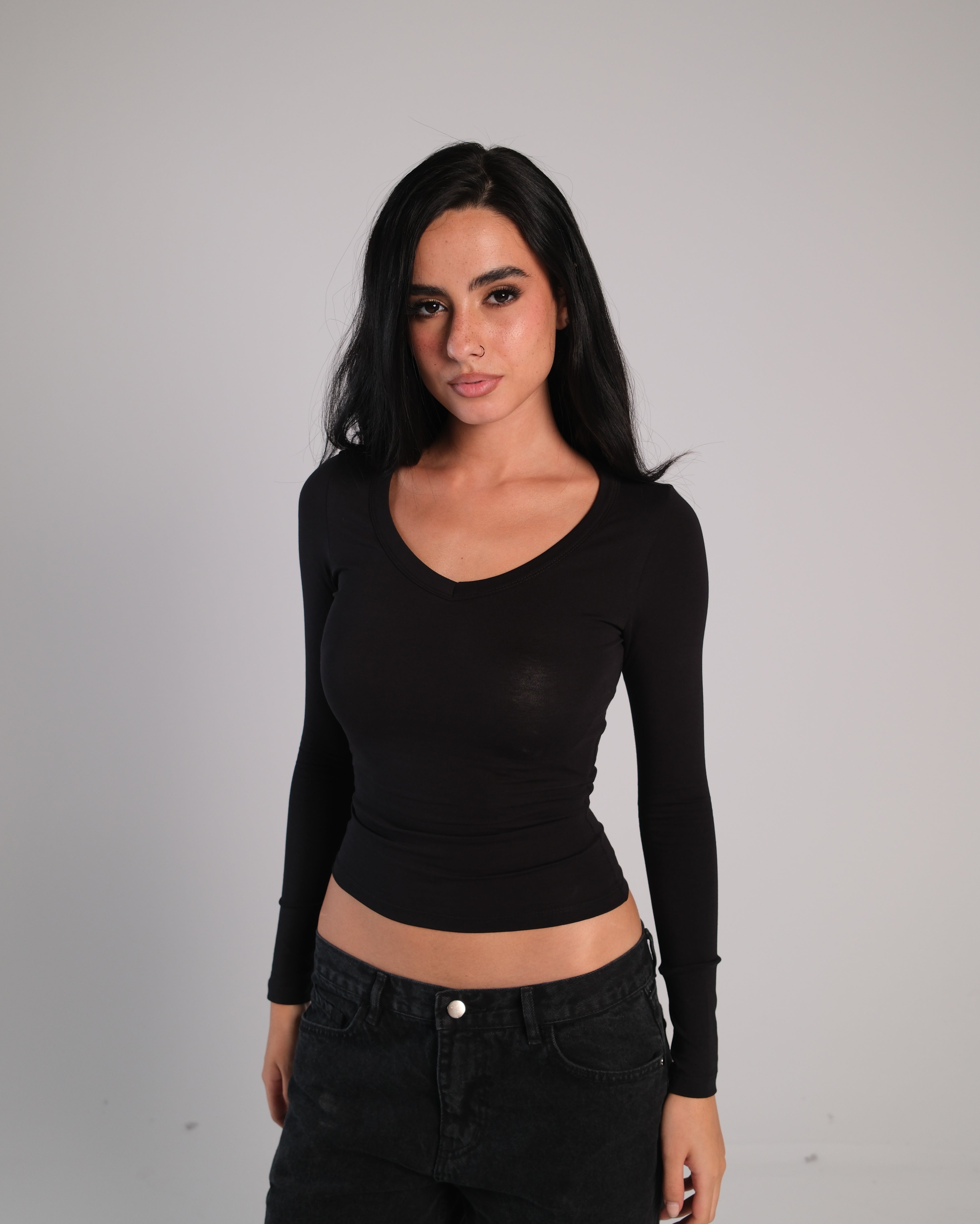 V Neck Long Sleeve Contour Top