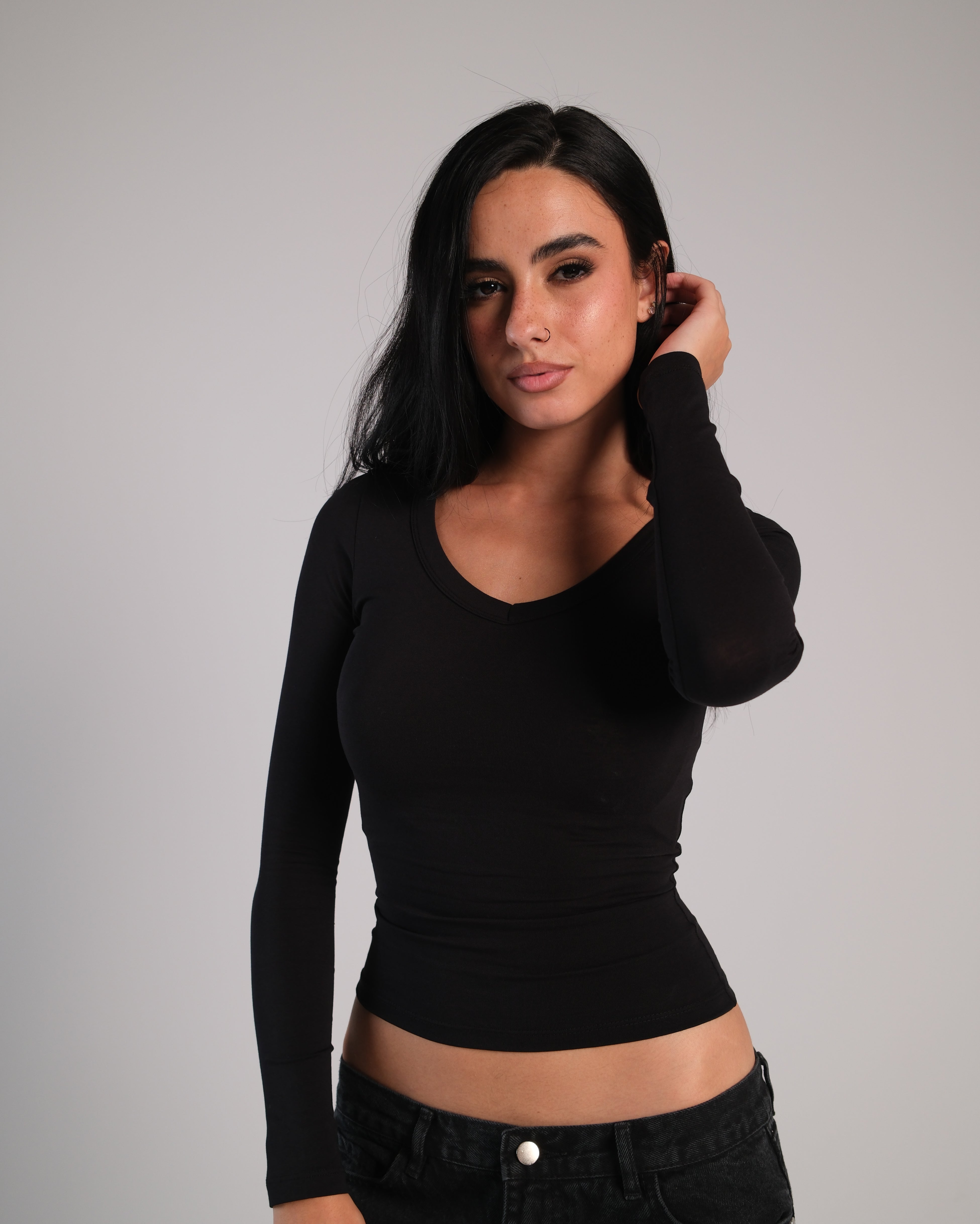V Neck Long Sleeve Contour Top