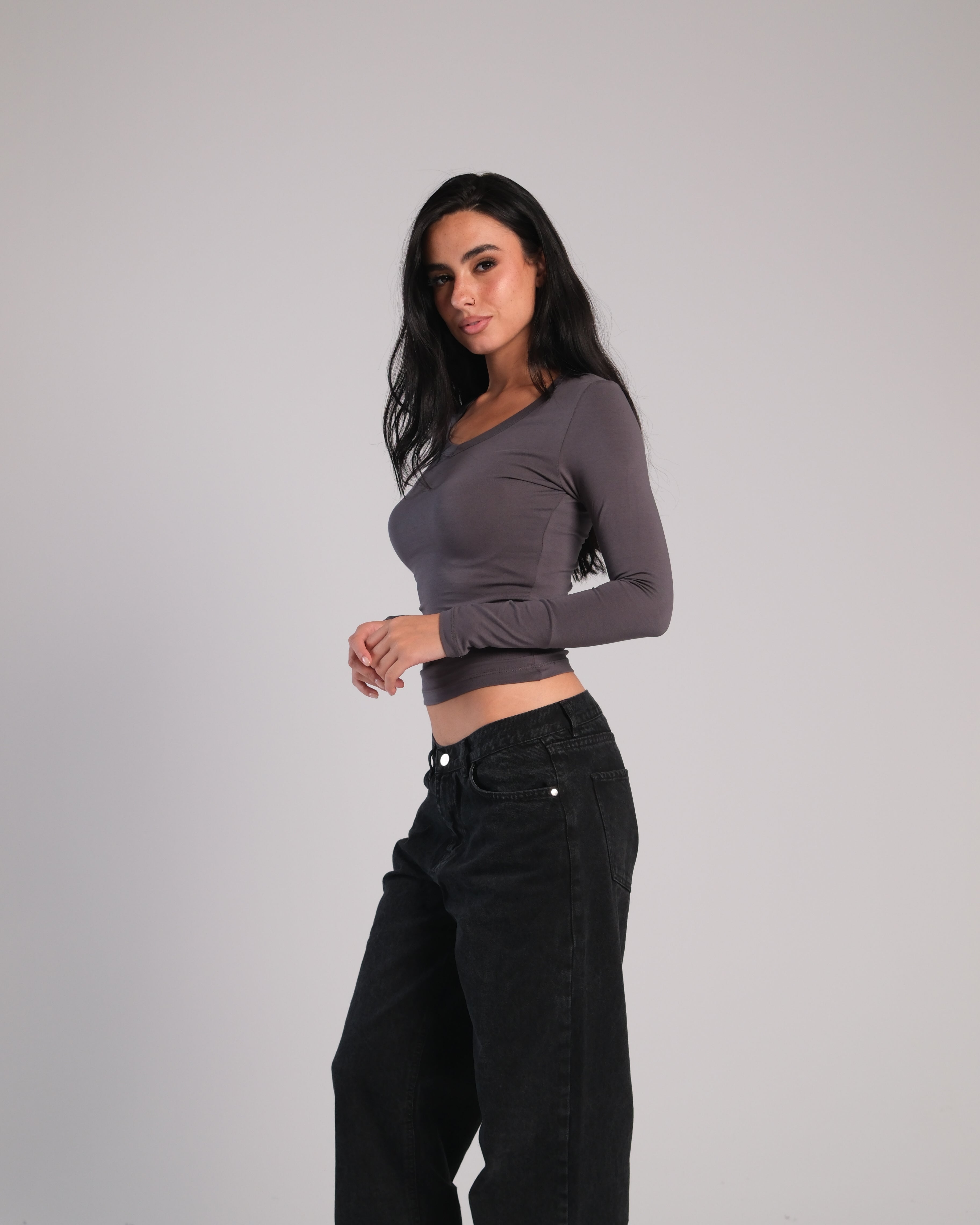 V Neck Long Sleeve Contour Top