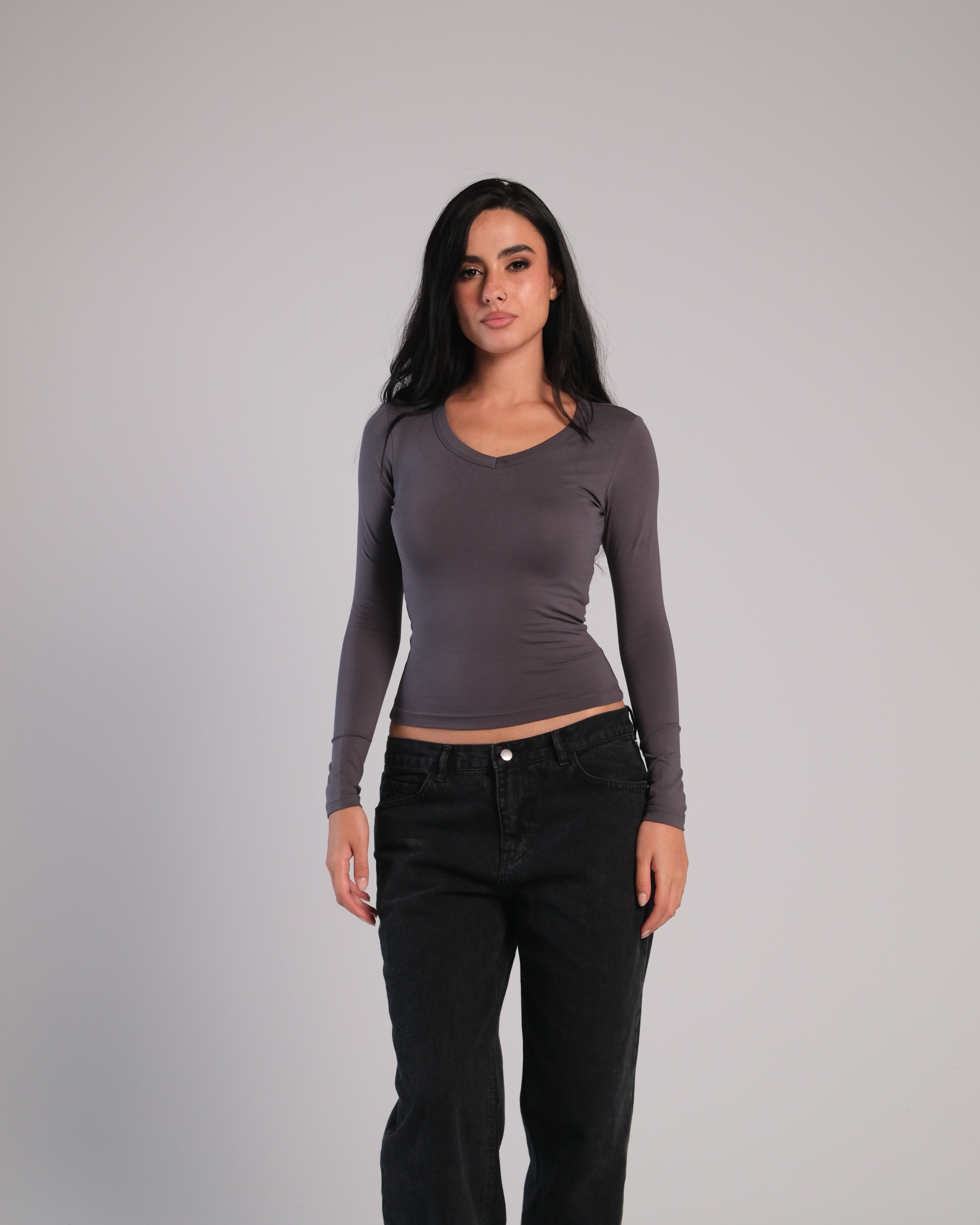 V Neck Long Sleeve Contour Top