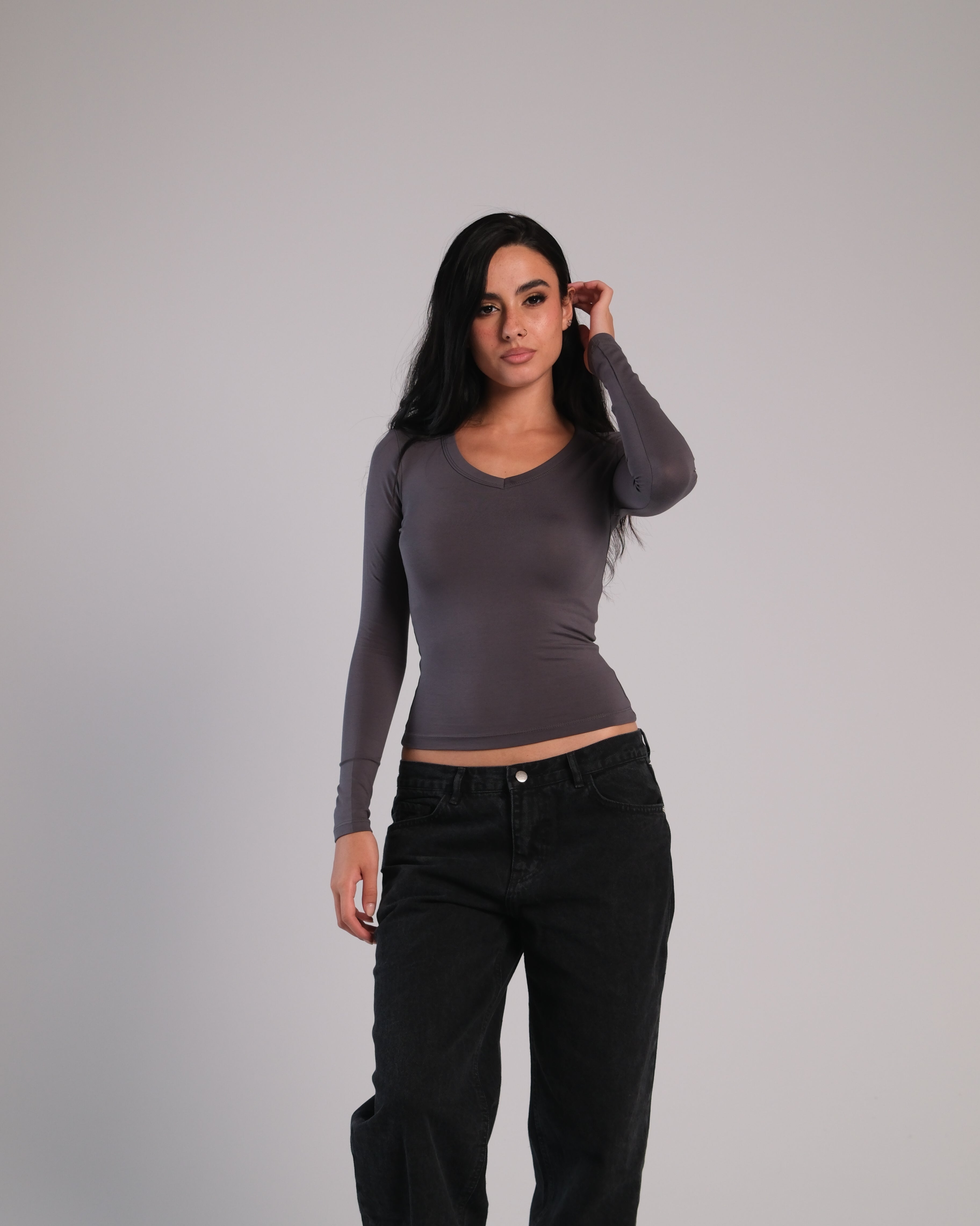 V Neck Long Sleeve Contour Top