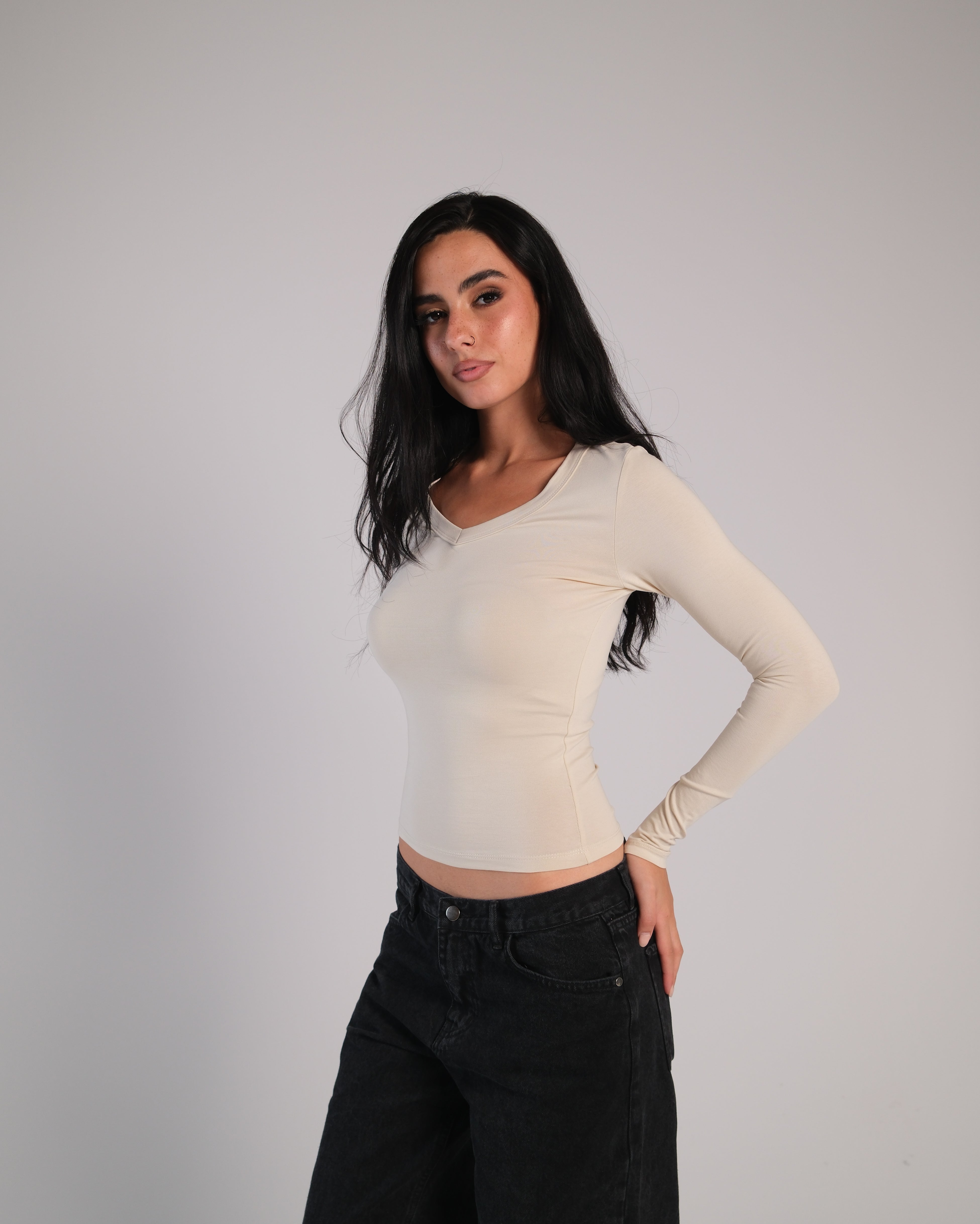 V Neck Long Sleeve Contour Top
