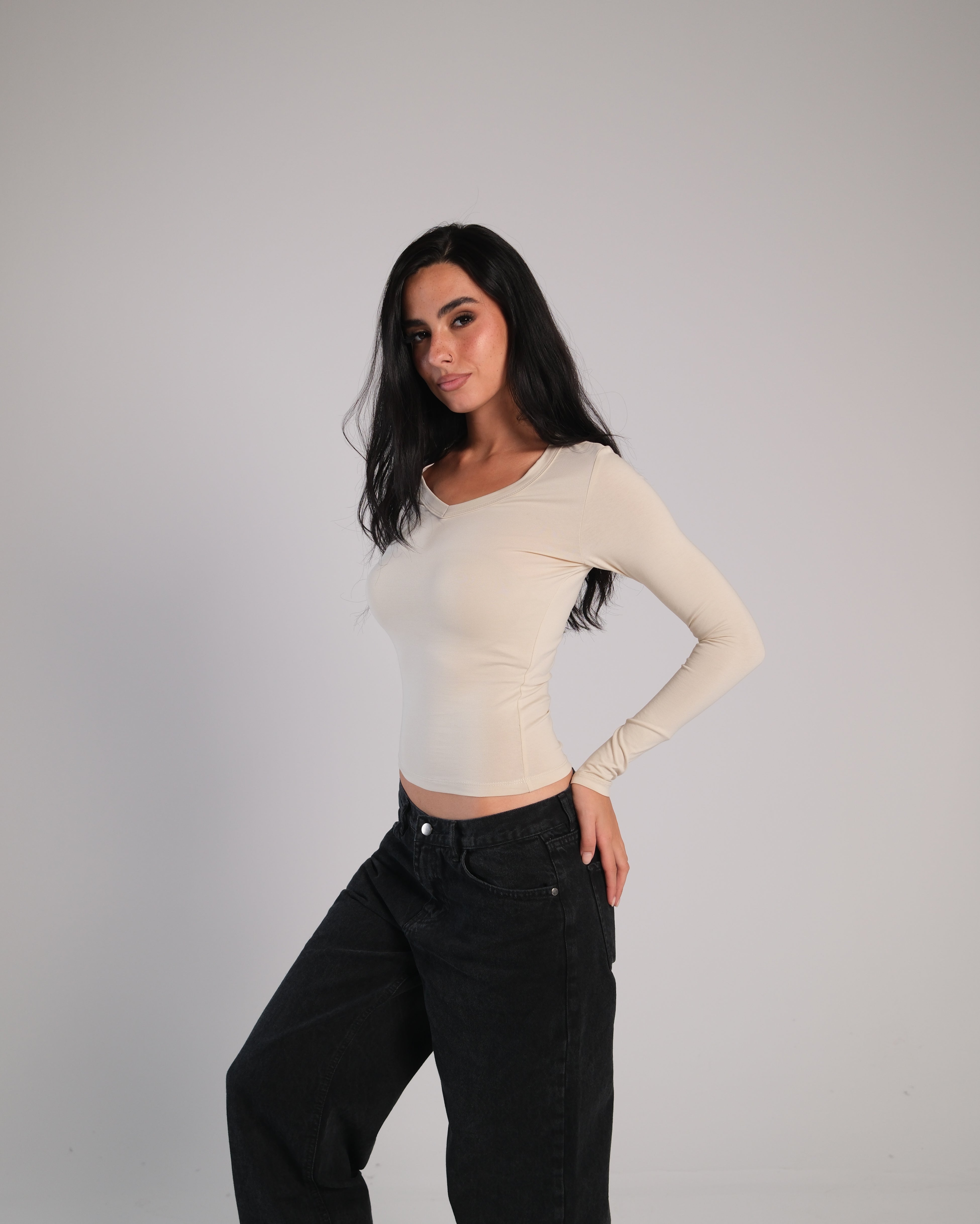 V Neck Long Sleeve Contour Top
