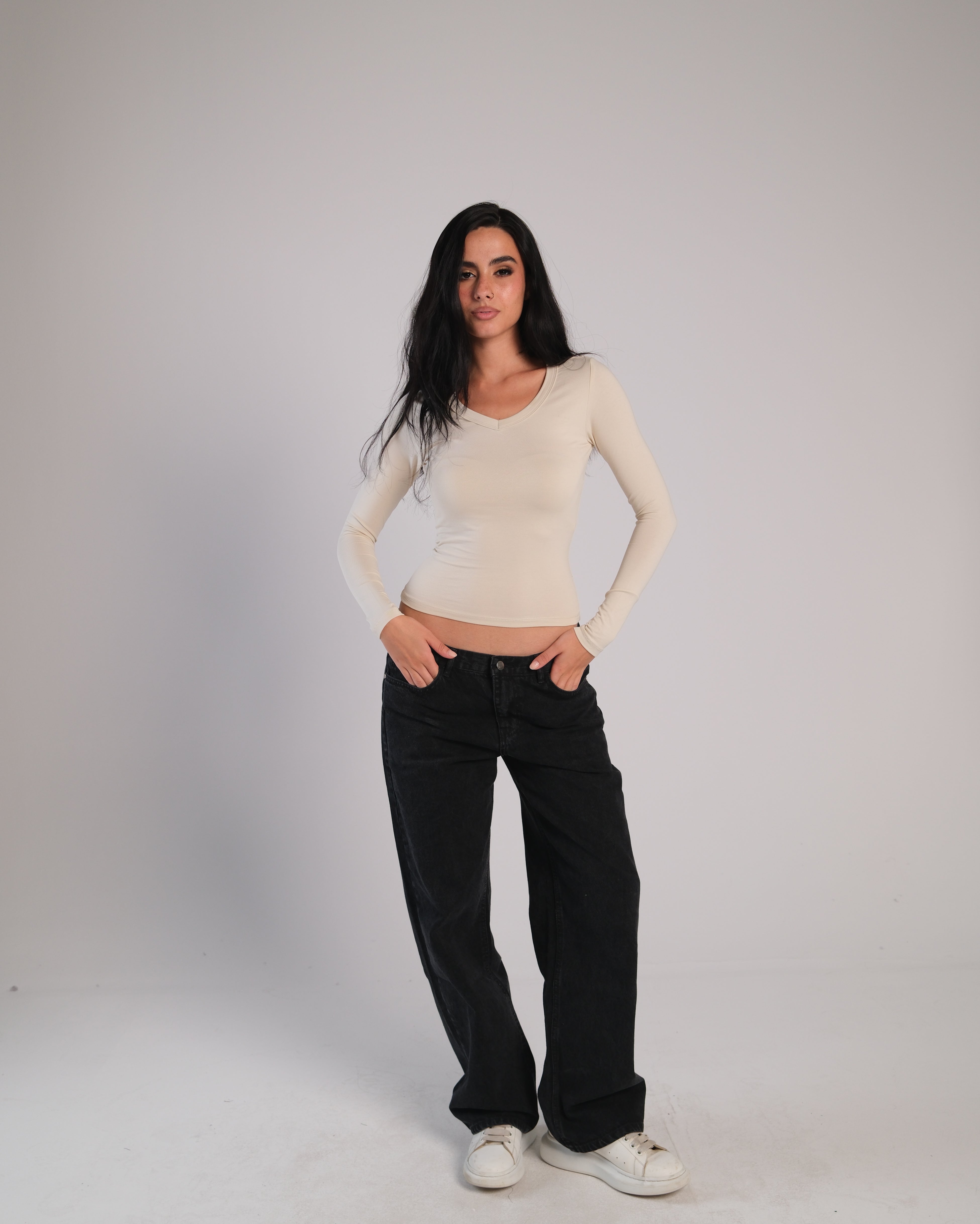 V Neck Long Sleeve Contour Top