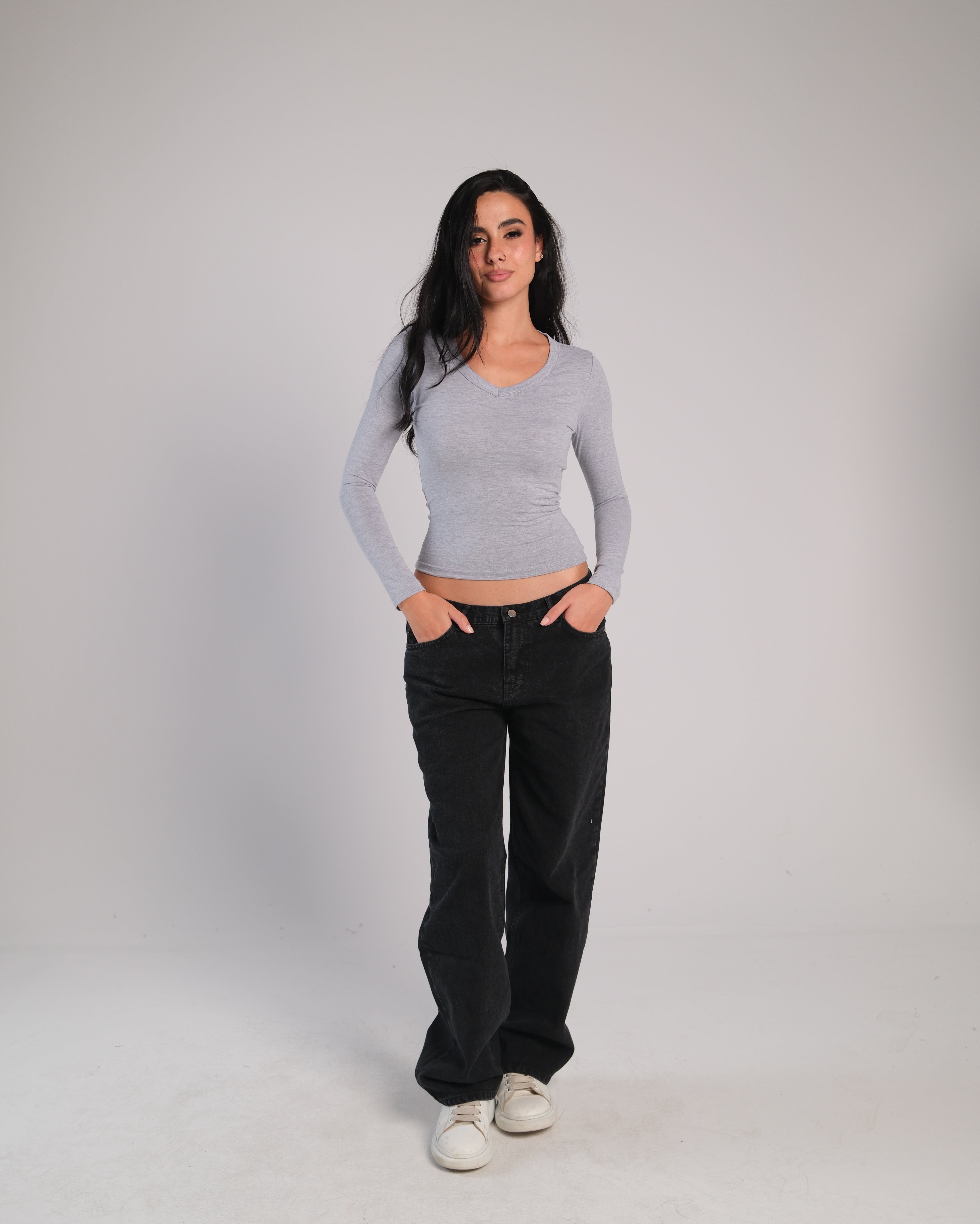 V Neck Long Sleeve Contour Top