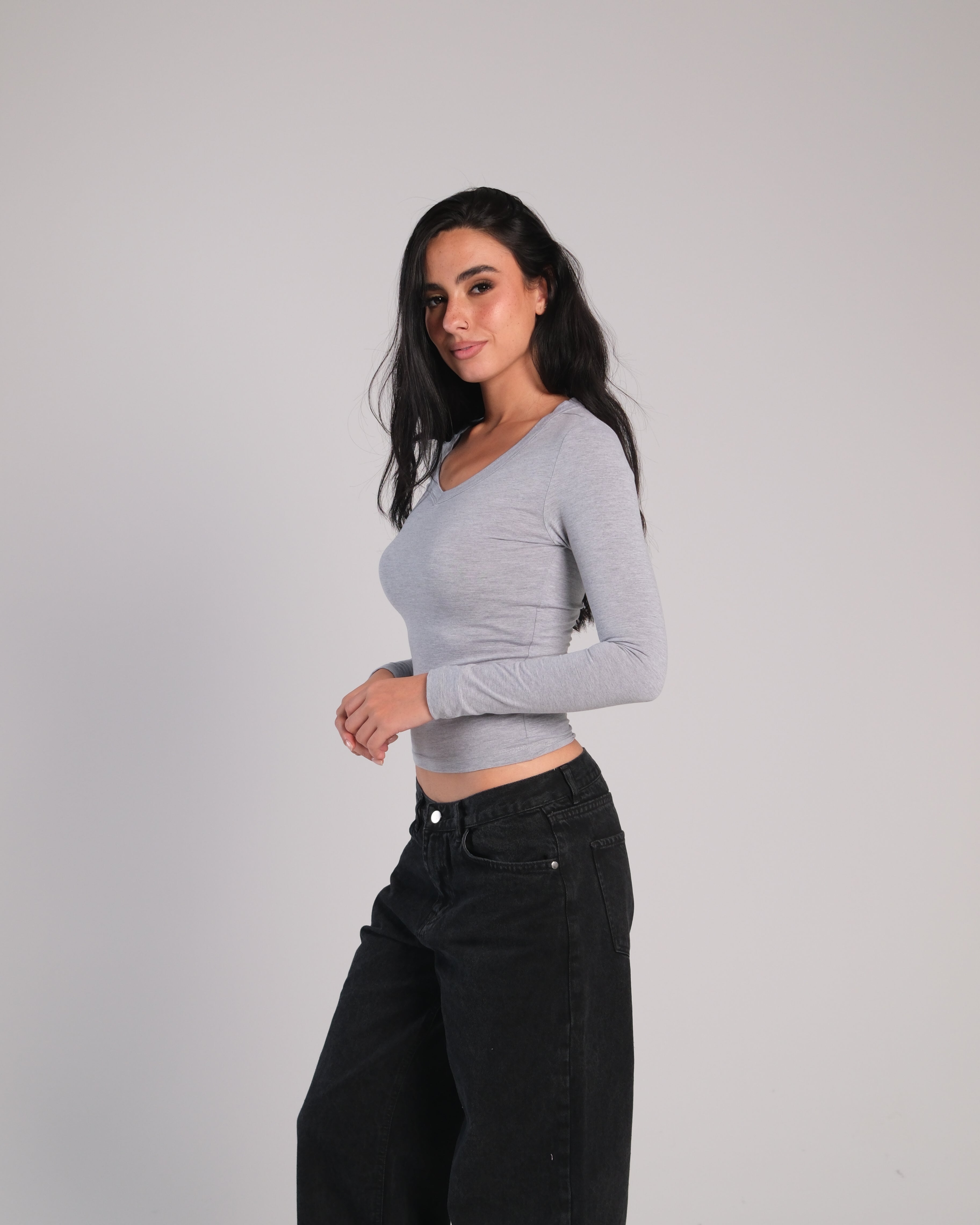 V Neck Long Sleeve Contour Top