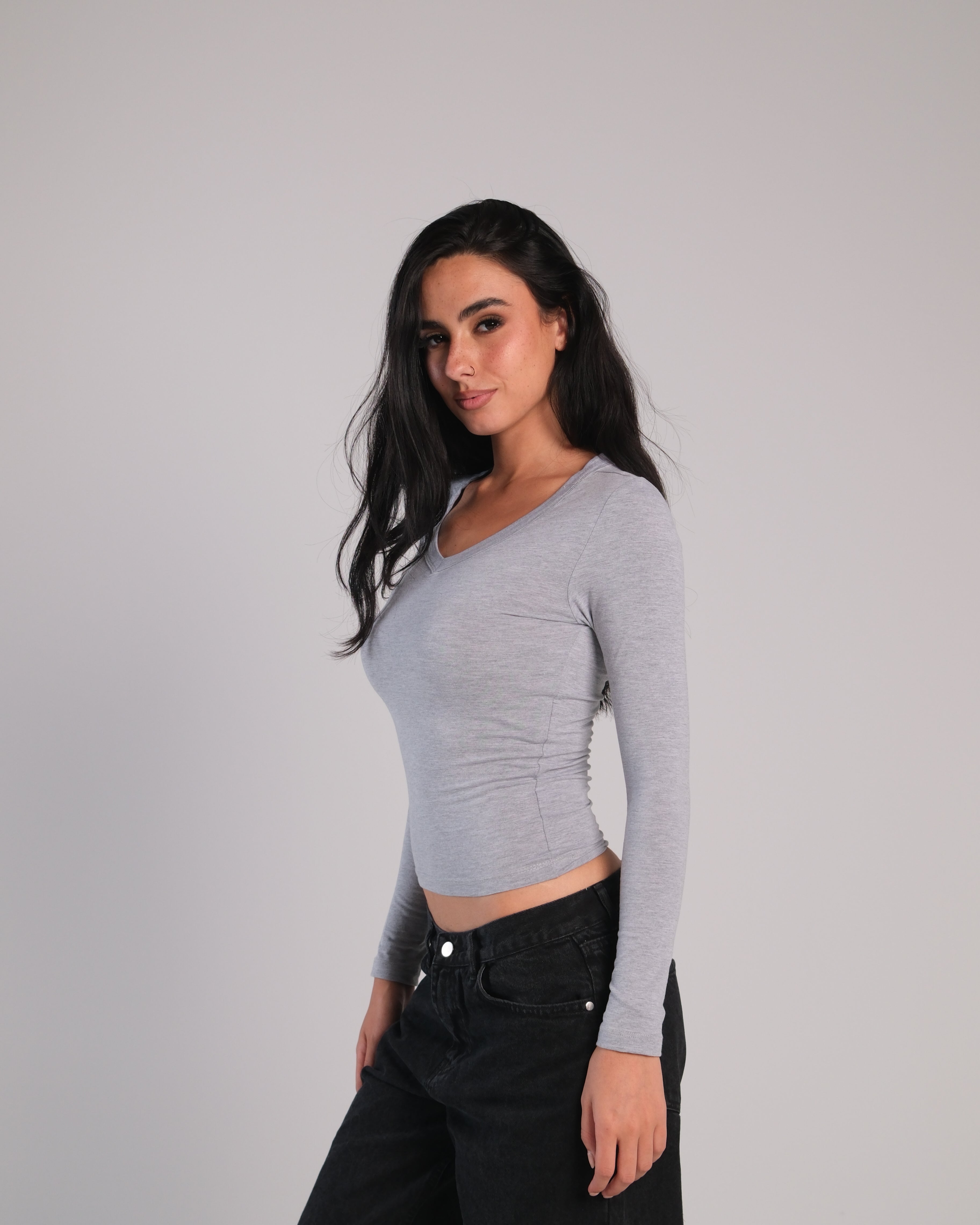 V Neck Long Sleeve Contour Top
