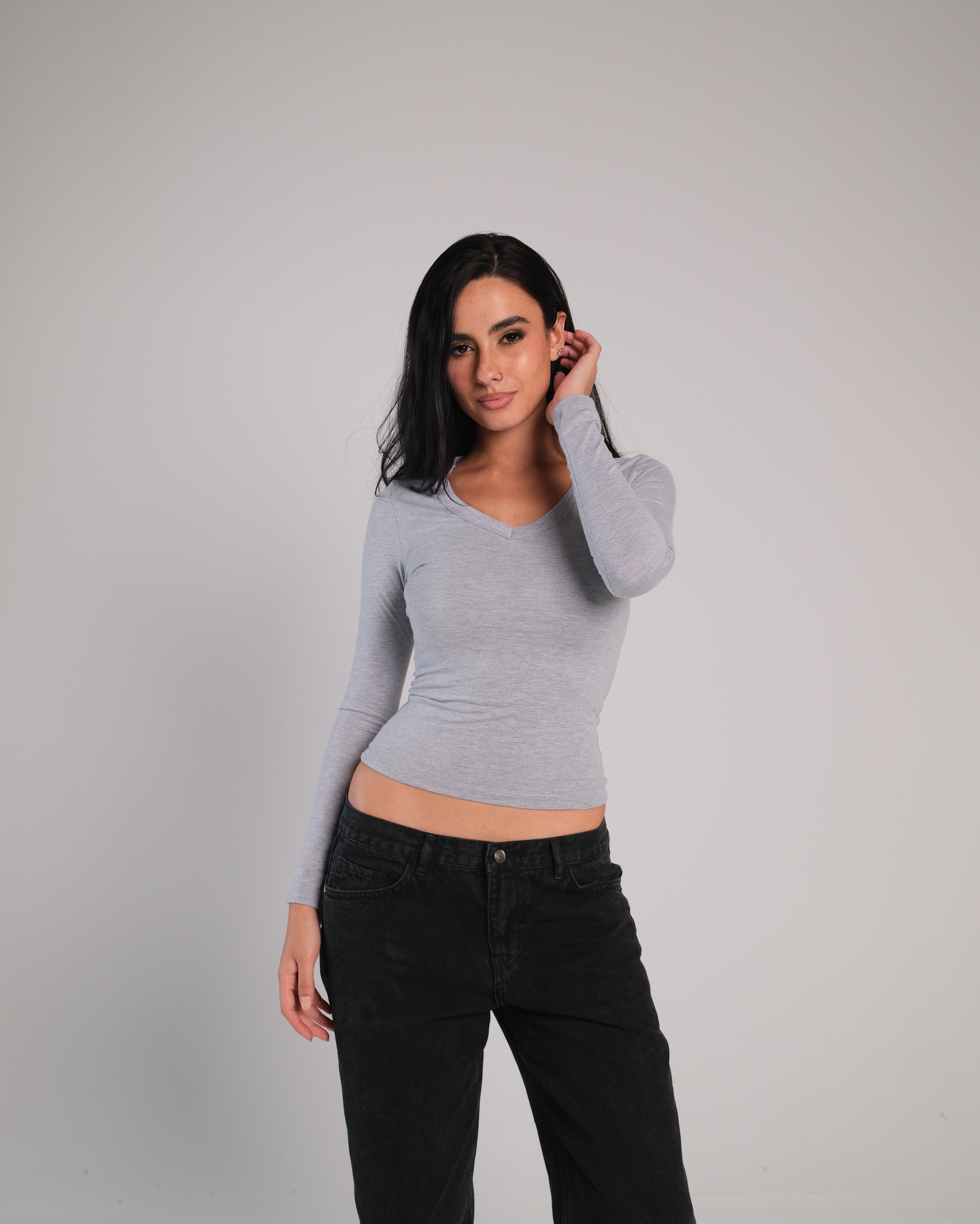 V Neck Long Sleeve Contour Top