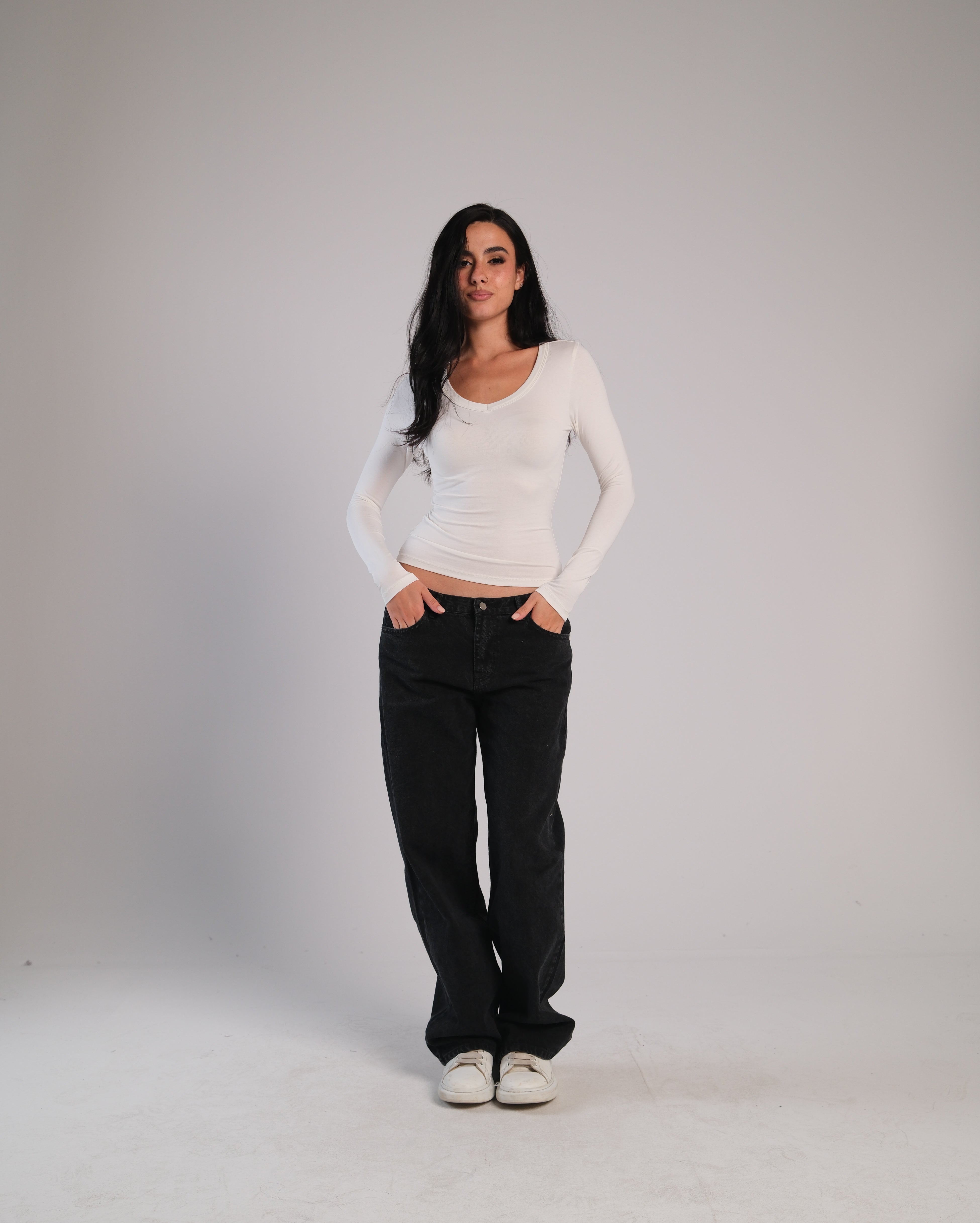 V Neck Long Sleeve Contour Top