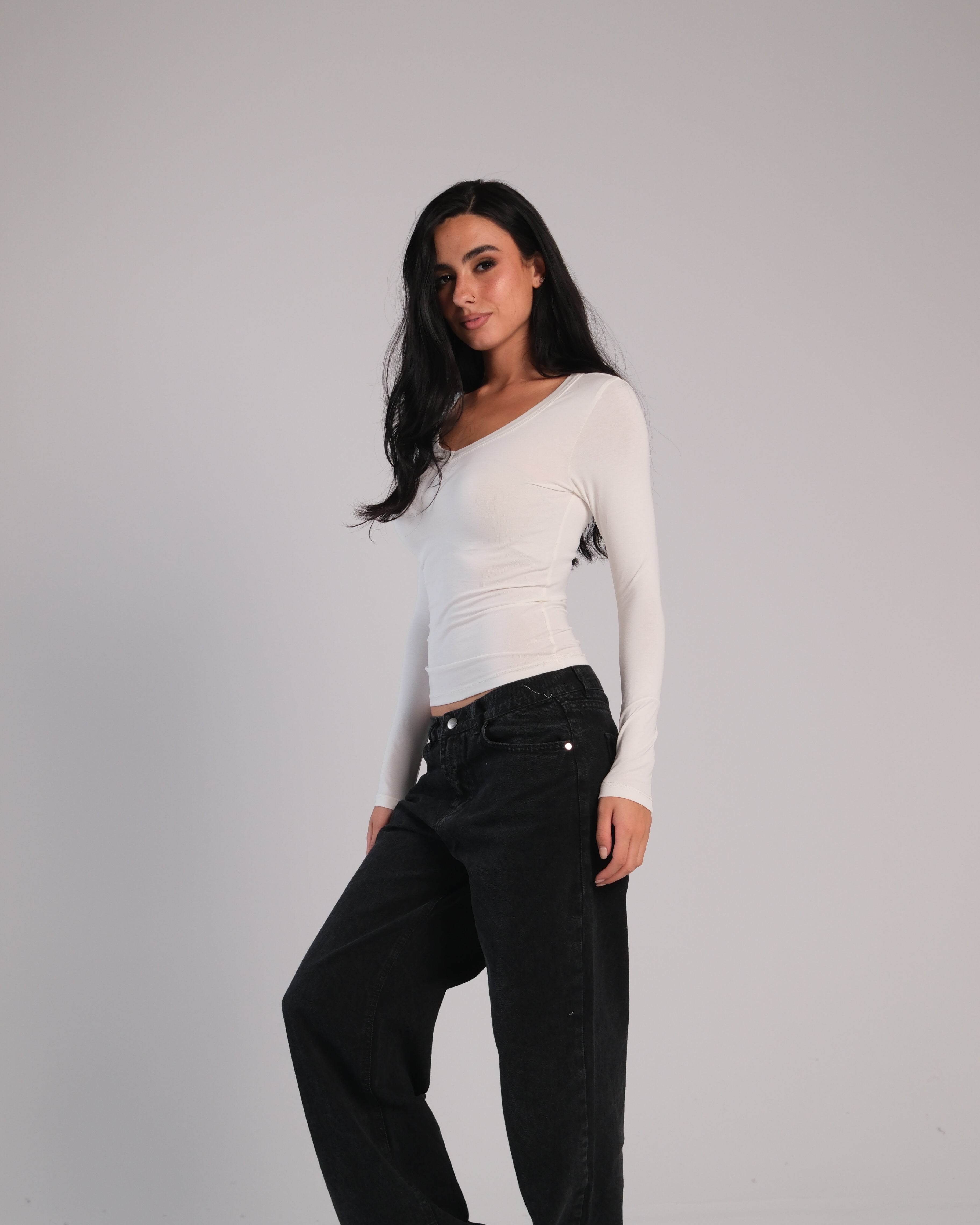 V Neck Long Sleeve Contour Top