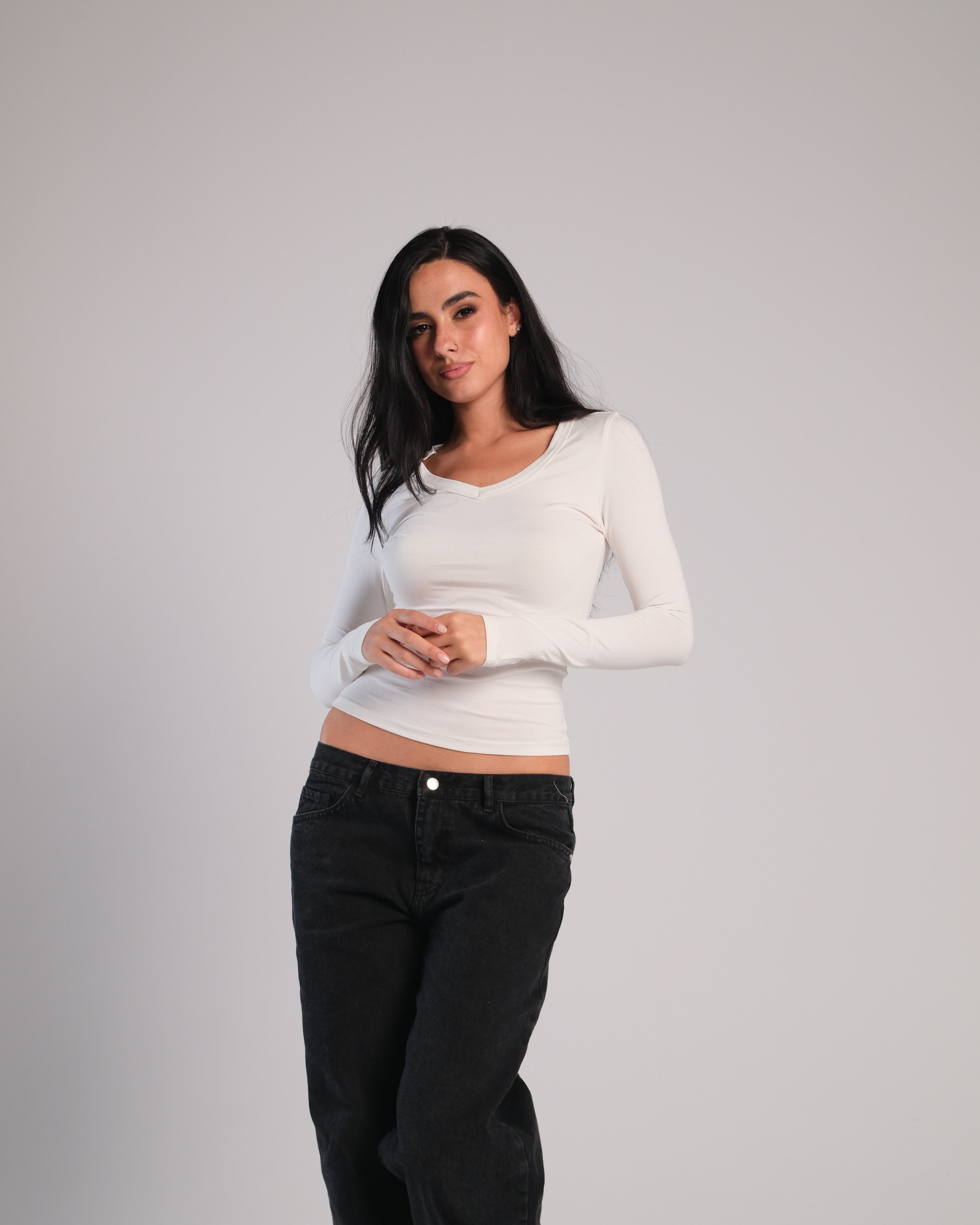 V Neck Long Sleeve Contour Top