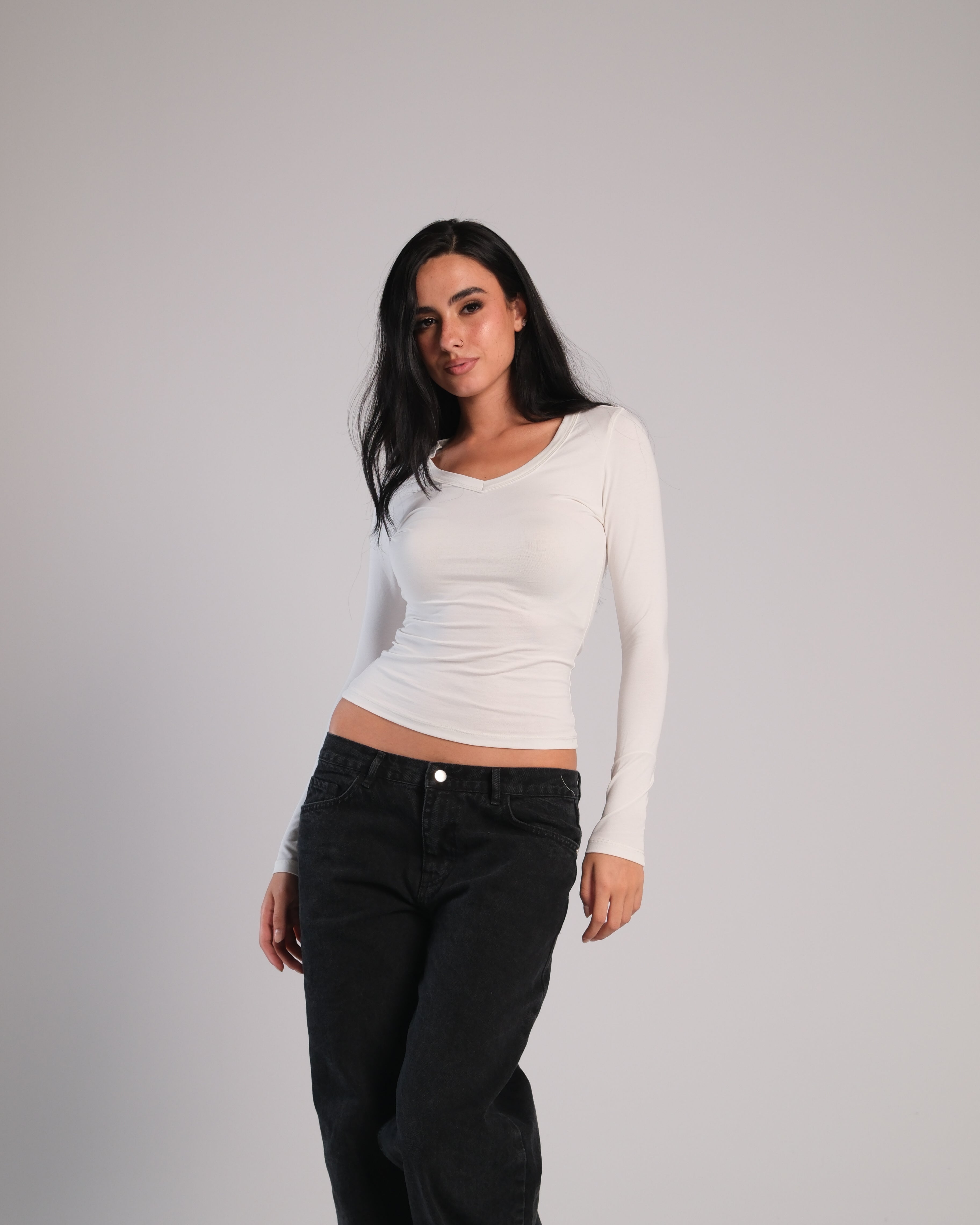V Neck Long Sleeve Contour Top