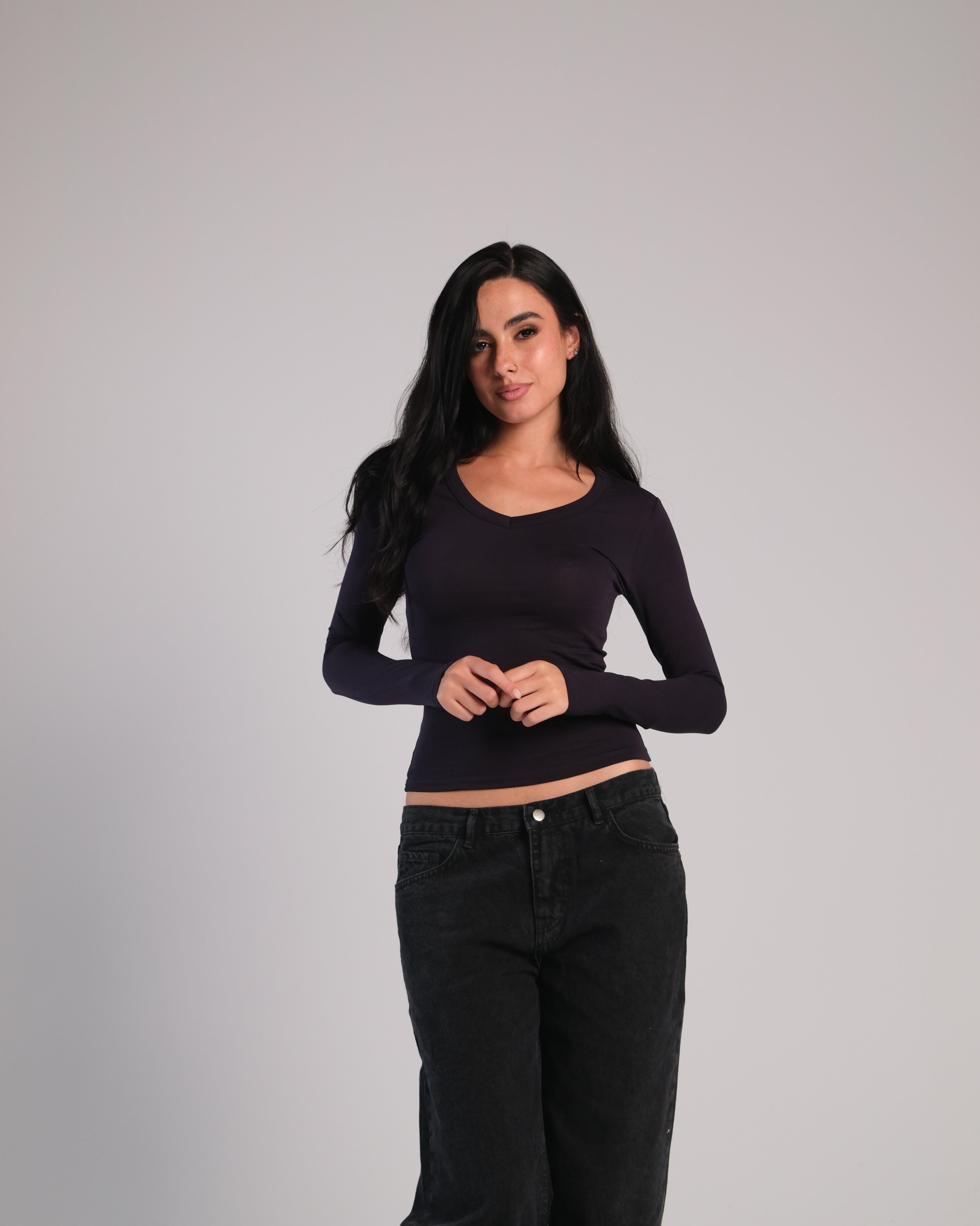 V Neck Long Sleeve Contour Top