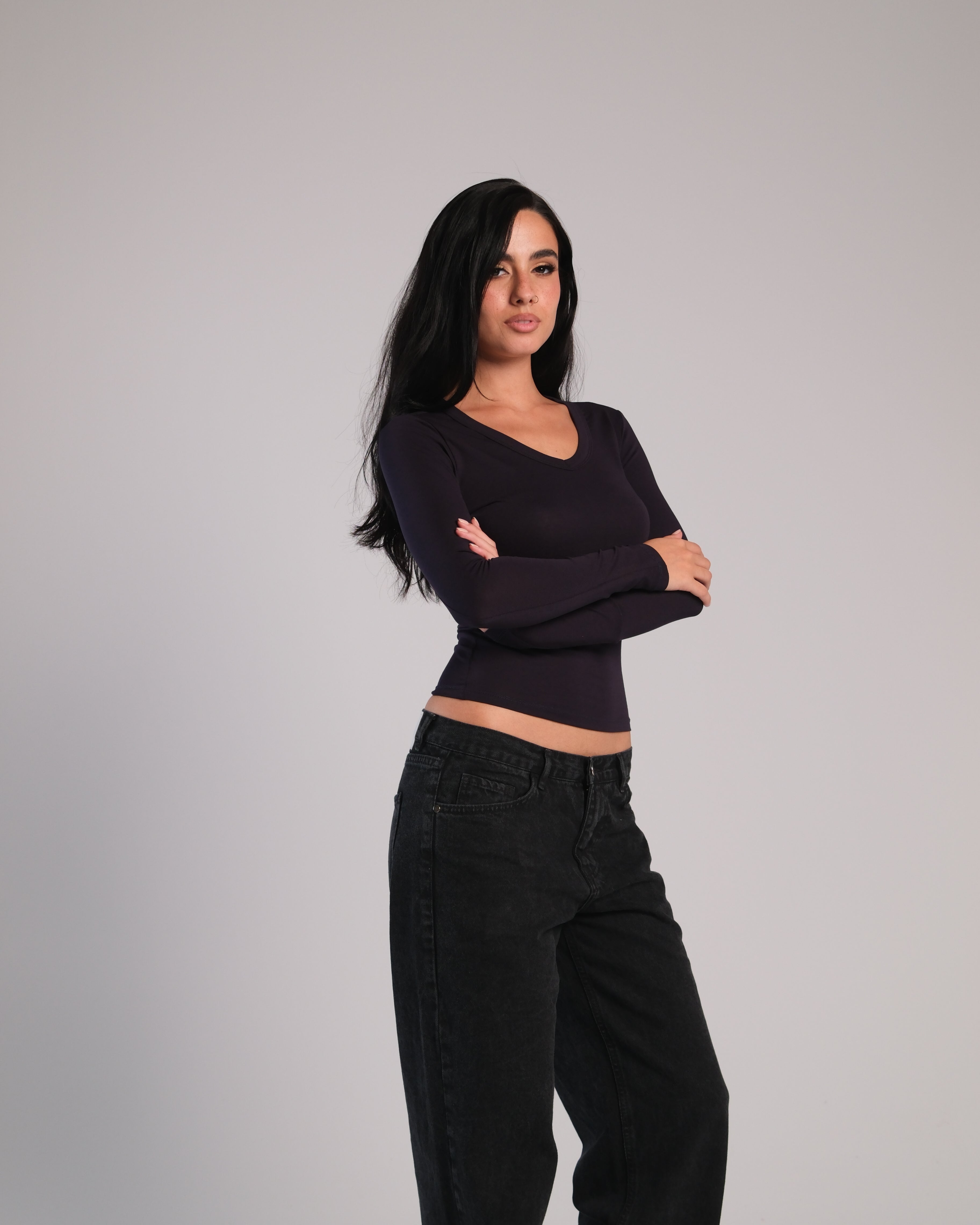 V Neck Long Sleeve Contour Top