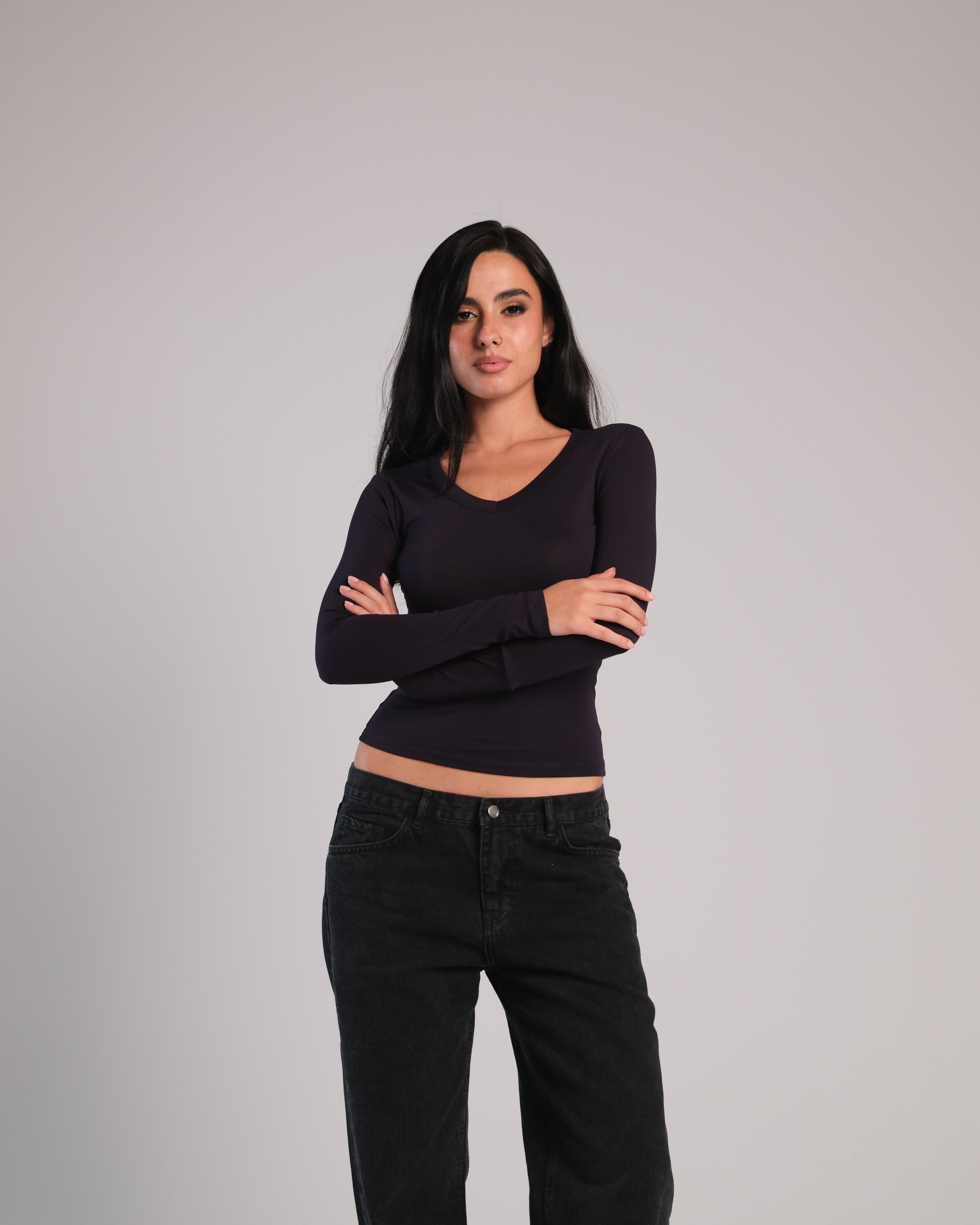 V Neck Long Sleeve Contour Top