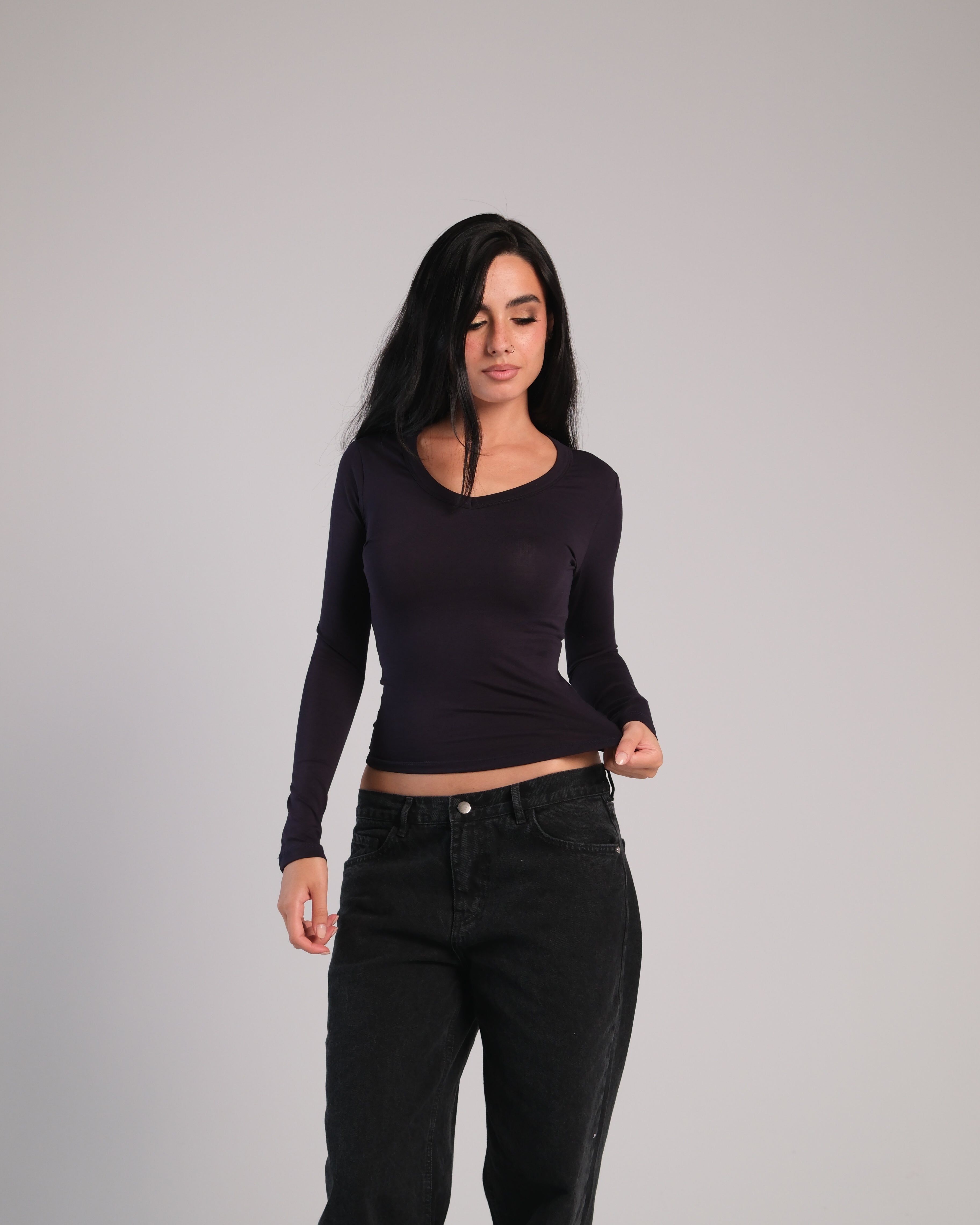 V Neck Long Sleeve Contour Top