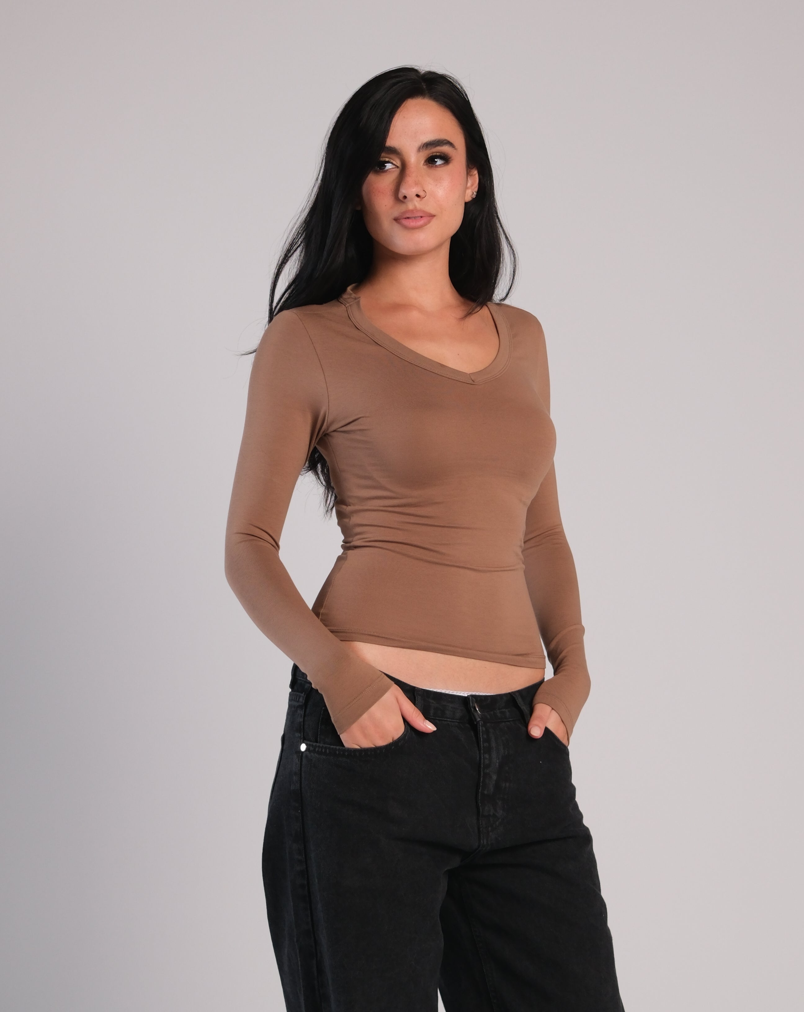 V Neck Long Sleeve Contour Top